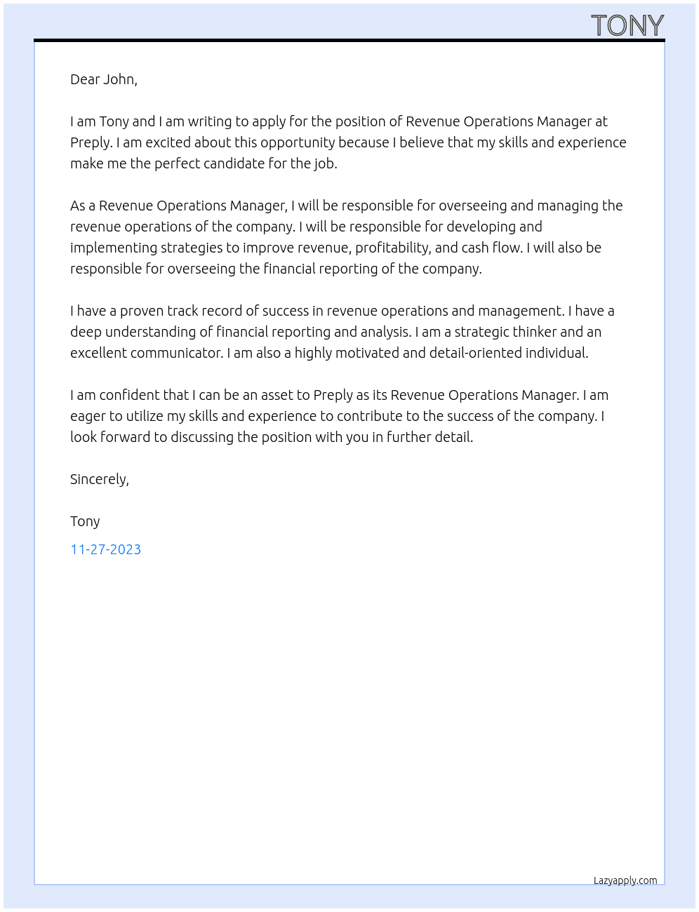 Revenue operations manager At Preply Cover Letter