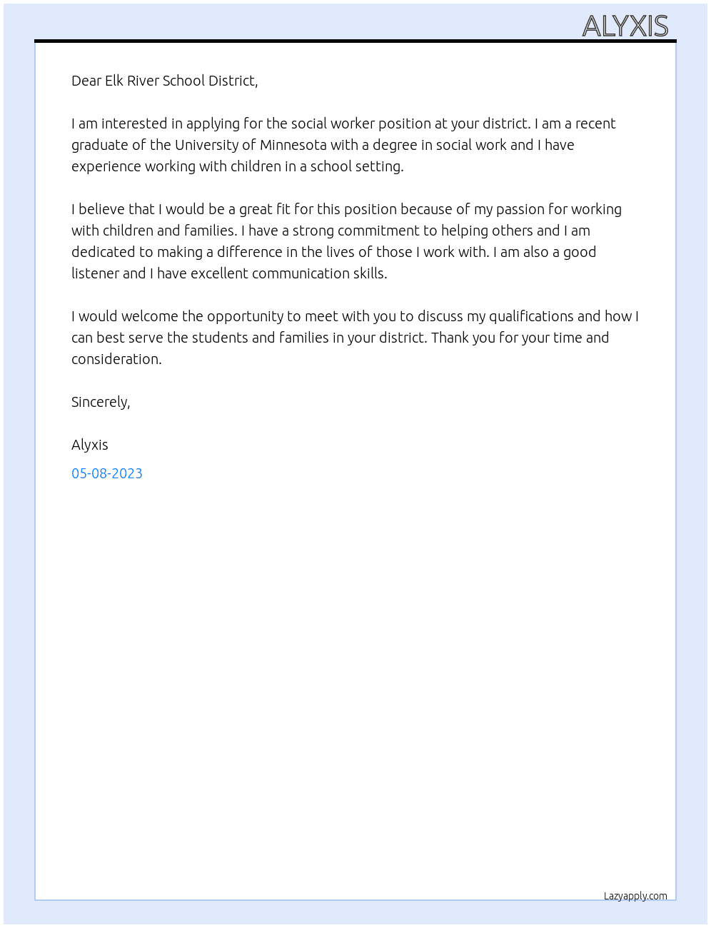 Cover letter for soical worker - LazyApply