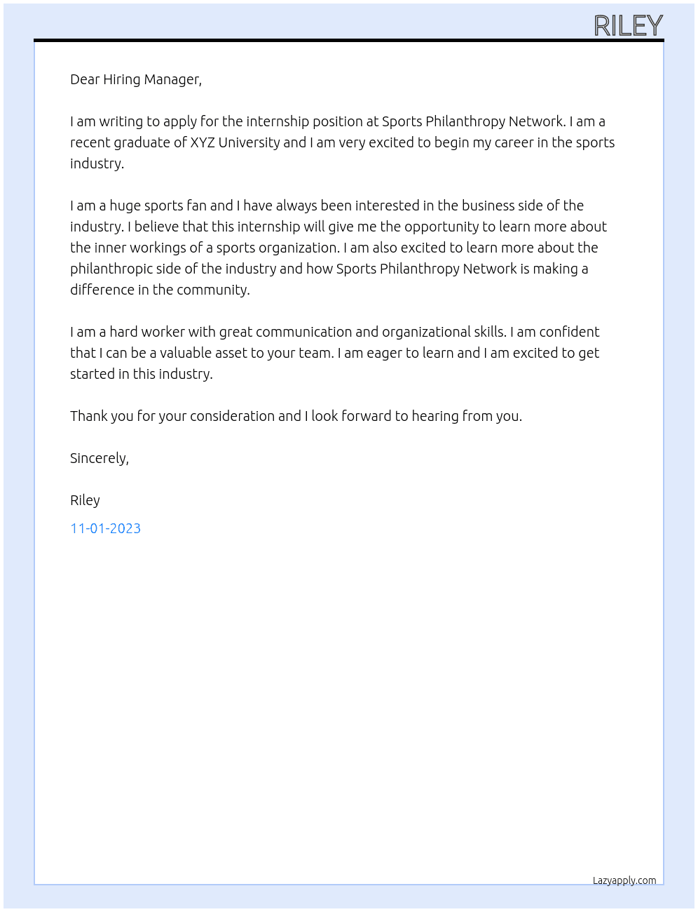 Internship At Sports Philanthropy Network Cover Letter
