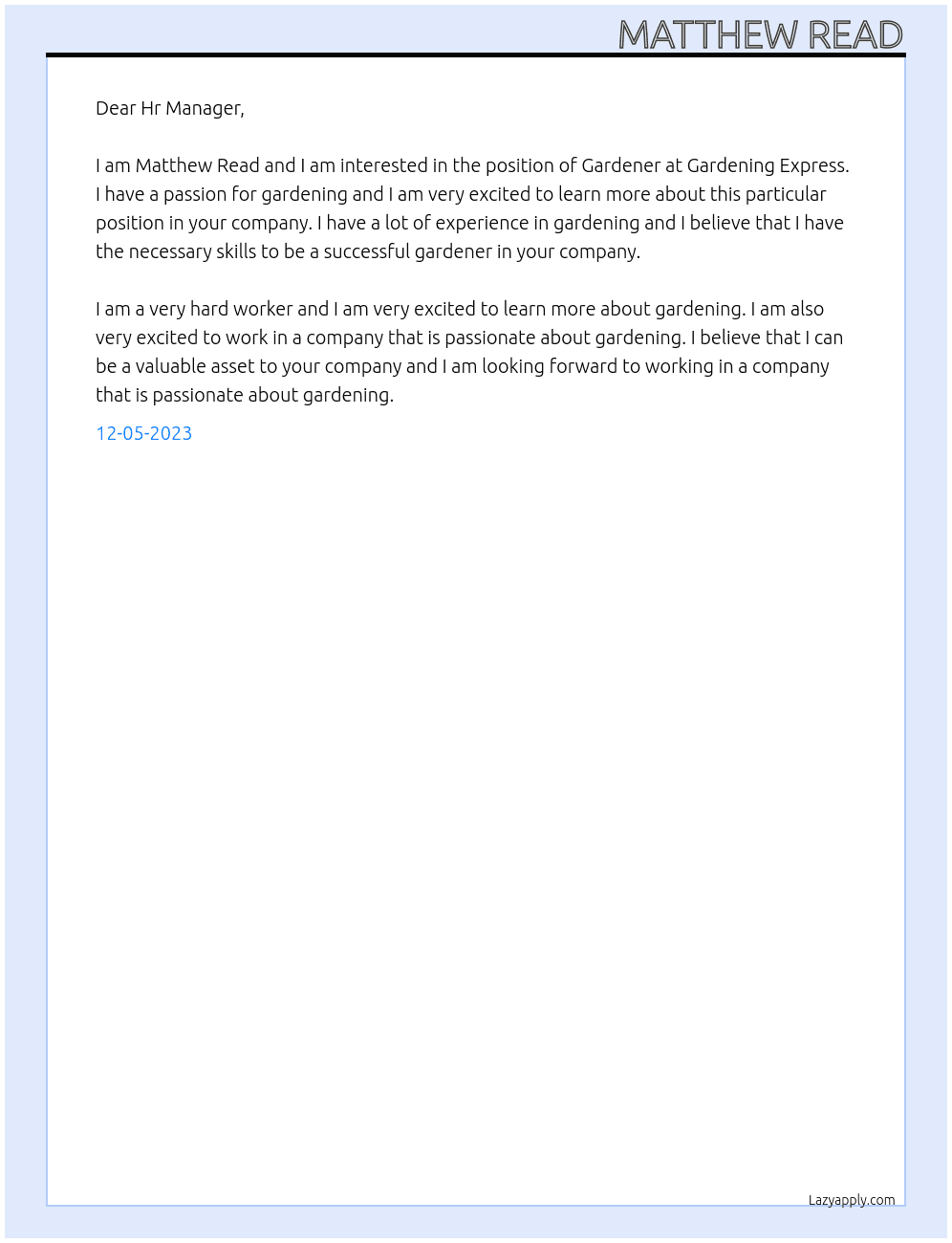 Gardener At Gardening Express Cover Letter