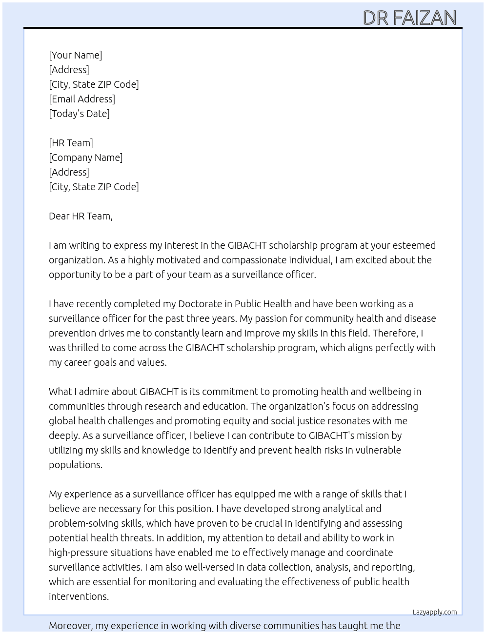 GIBACHT scholar ship program  At GIBACHT Cover Letter