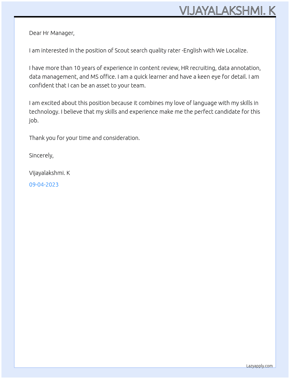 Scout search quality rater -English At We localize Cover Letter