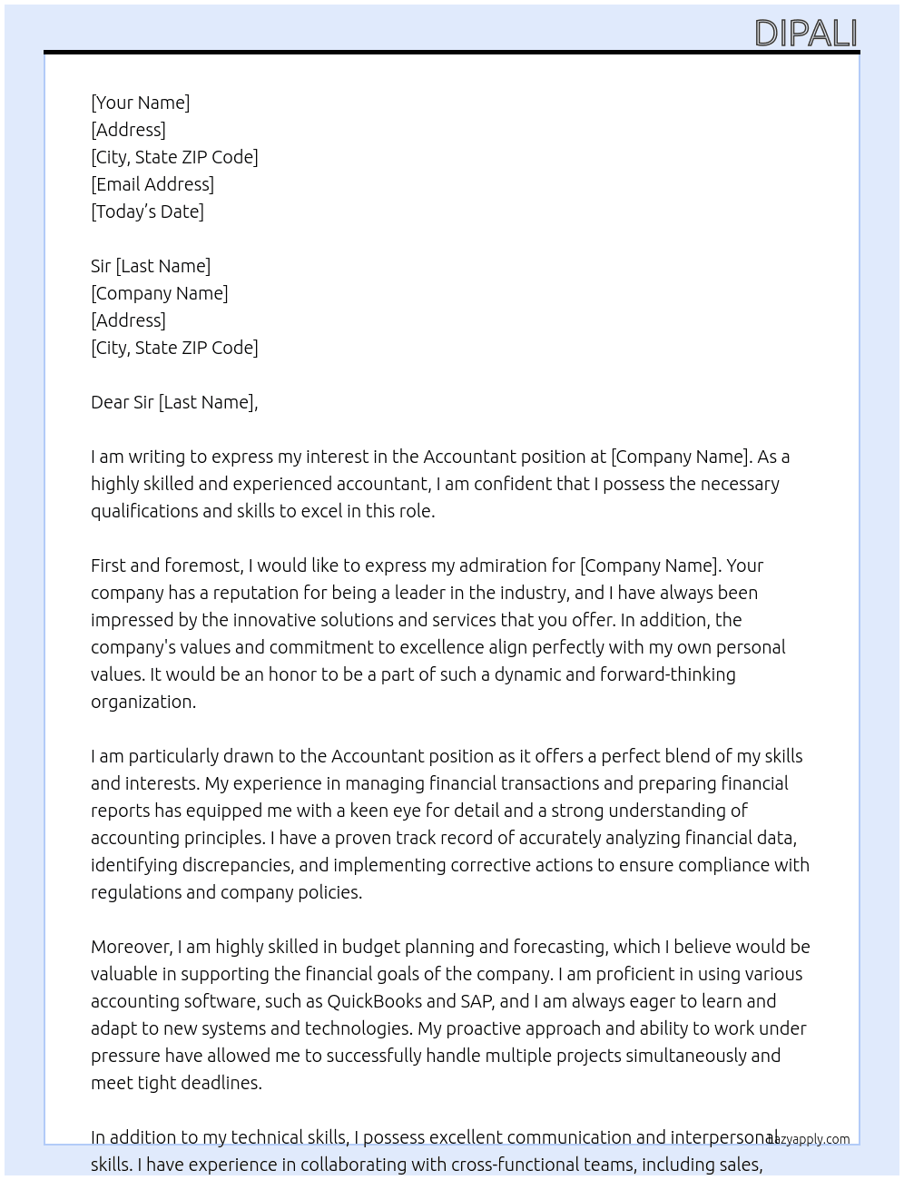 Accountant At Sir Cover Letter