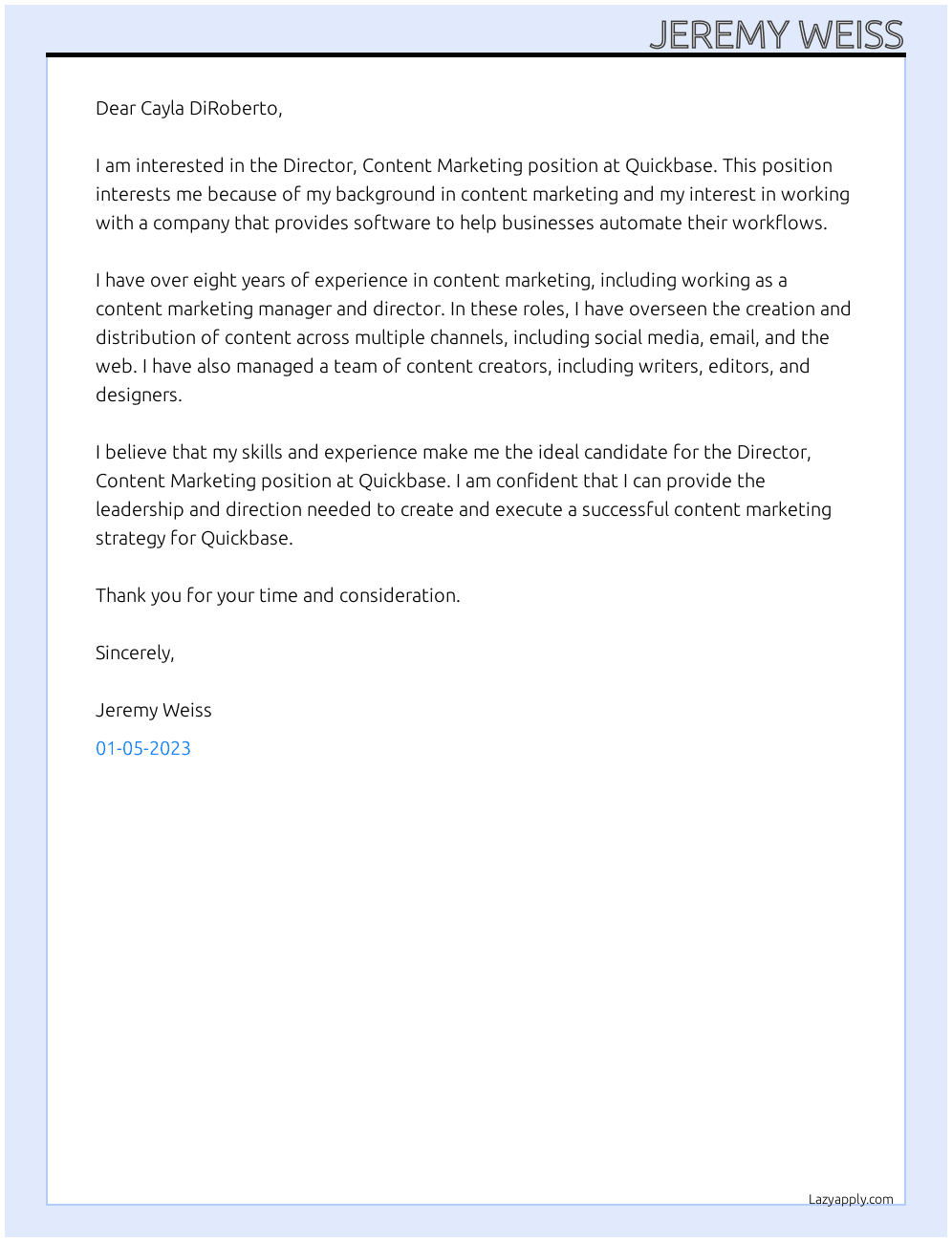 Cover letter for director, content marketing - LazyApply