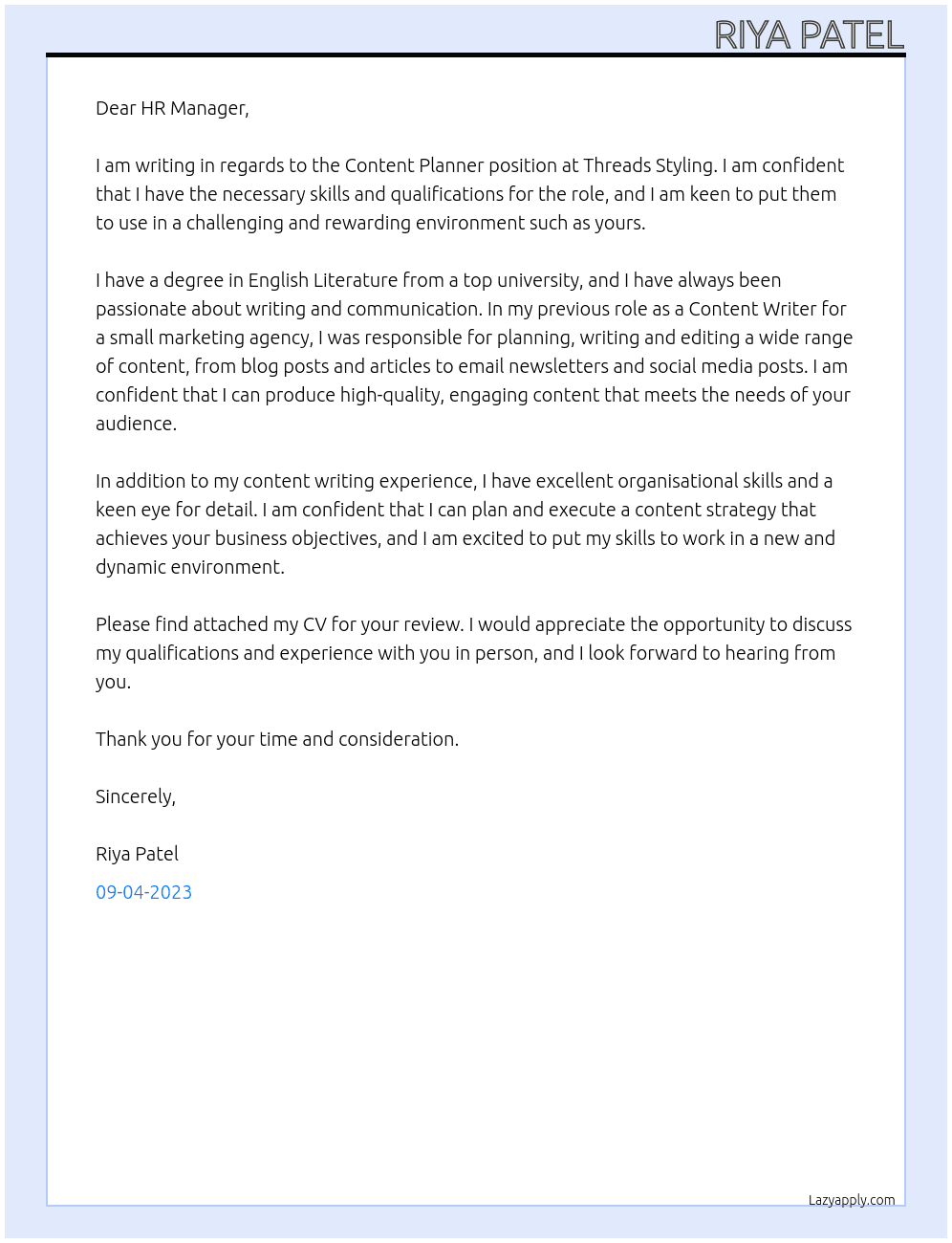Content Planner At Threads styling Cover Letter