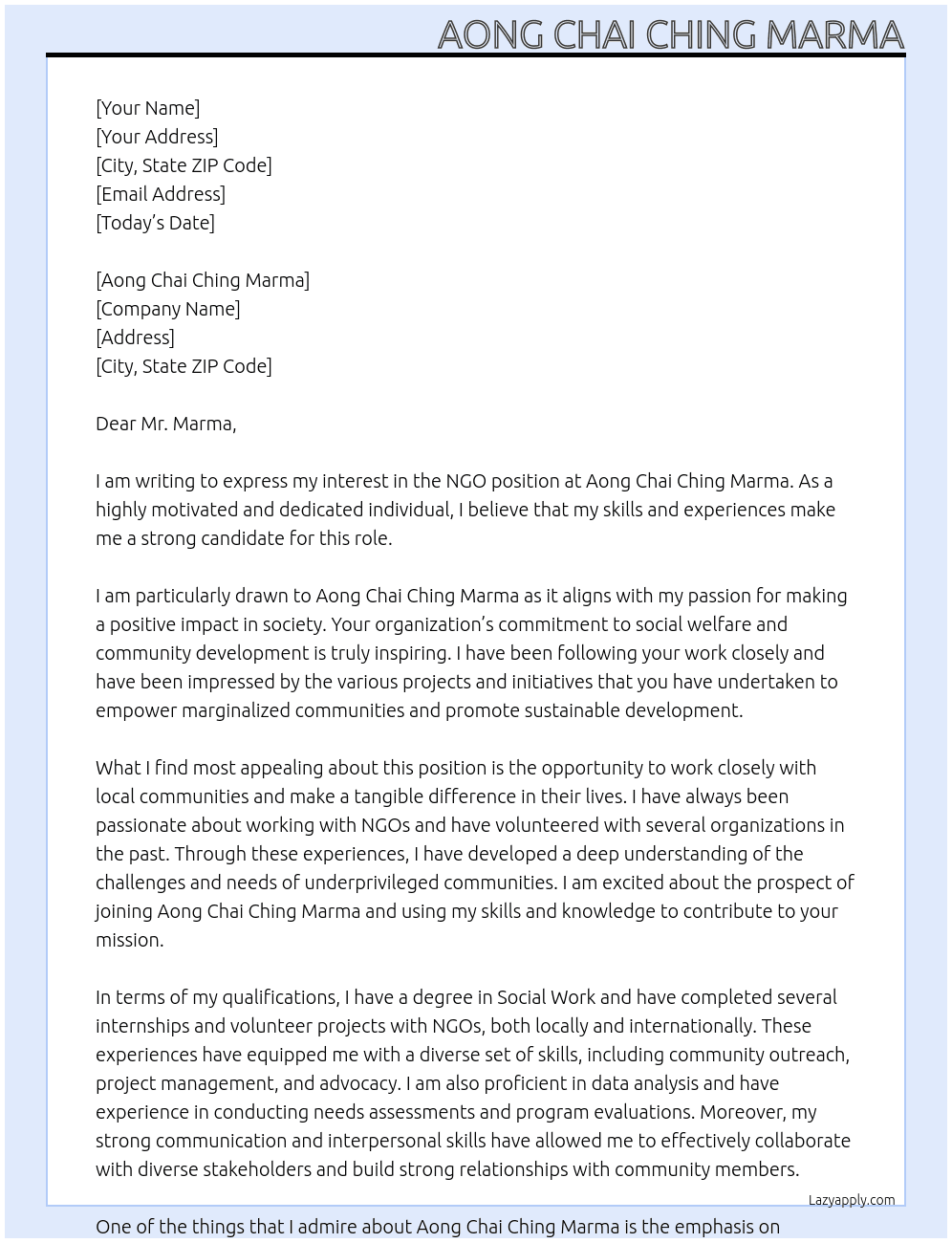 Ngo At Aong chai ching marma  Cover Letter