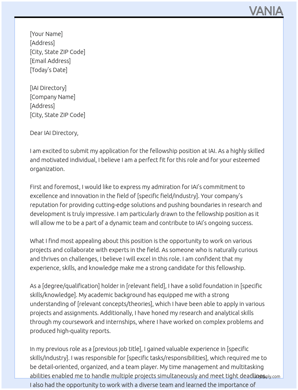 fellowship At IAI Cover Letter