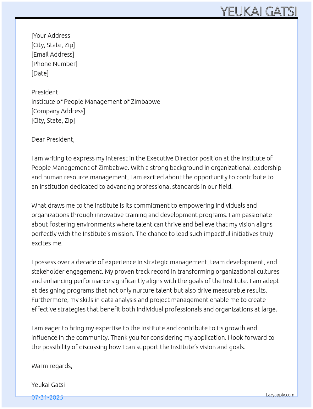 Cover letter for executive director - LazyApply