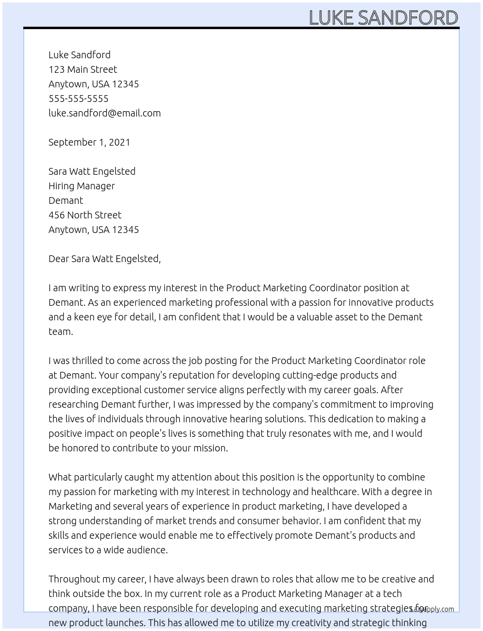 Product Marketing Coordinator At Demant Cover Letter