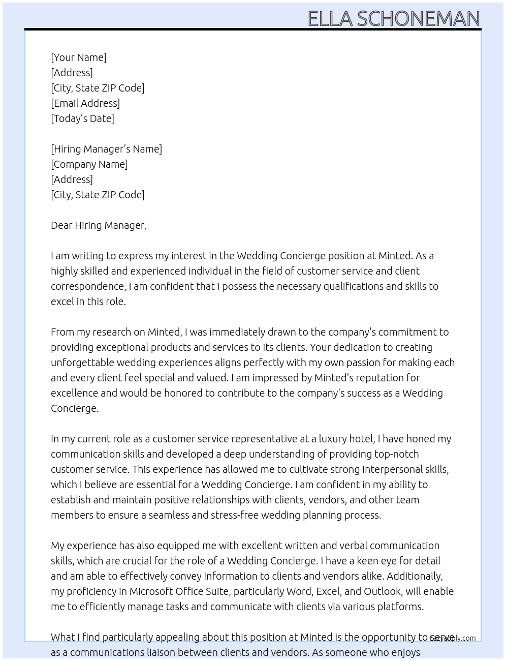 Wedding Concierge At Minted Cover Letter