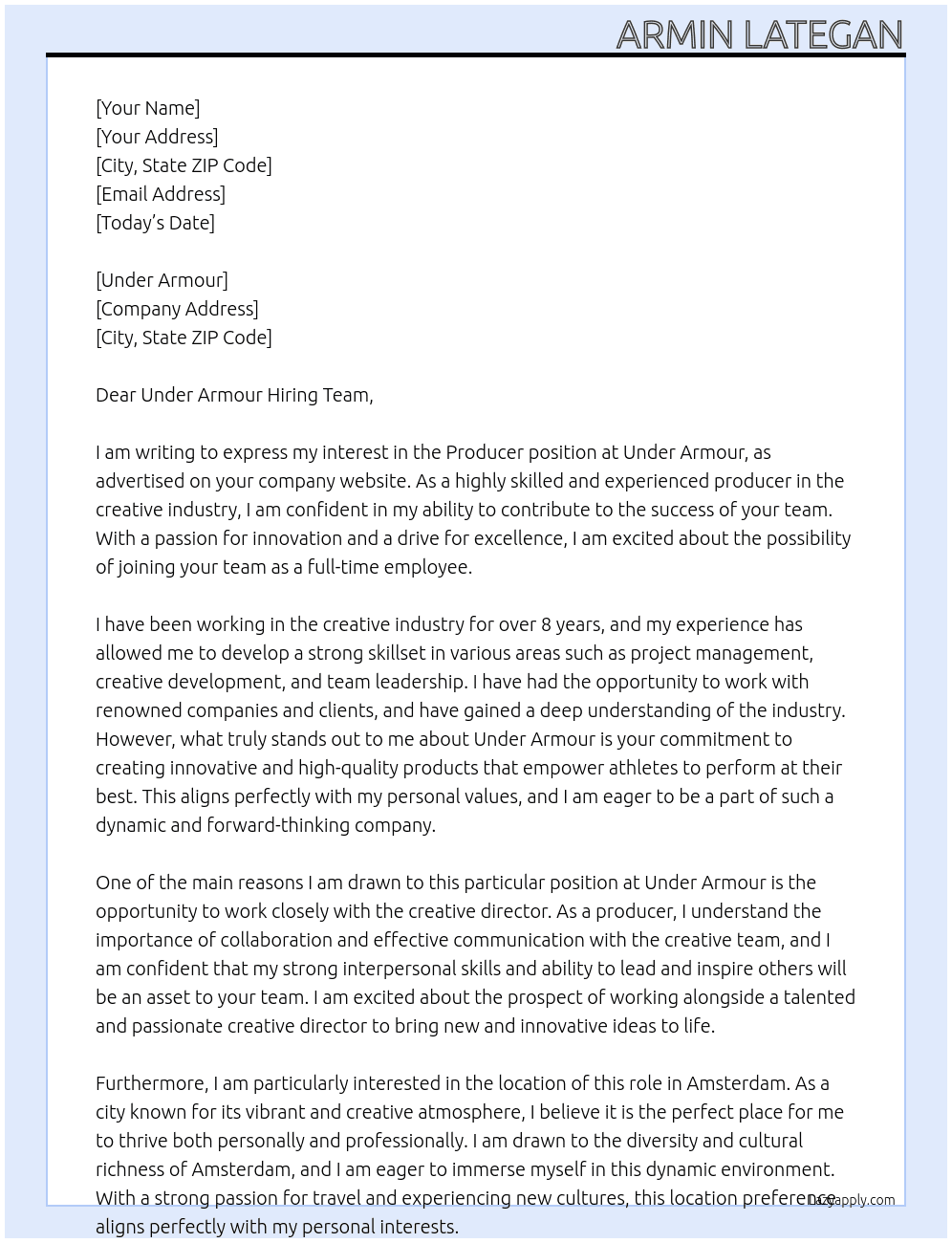producer At creative director Cover Letter