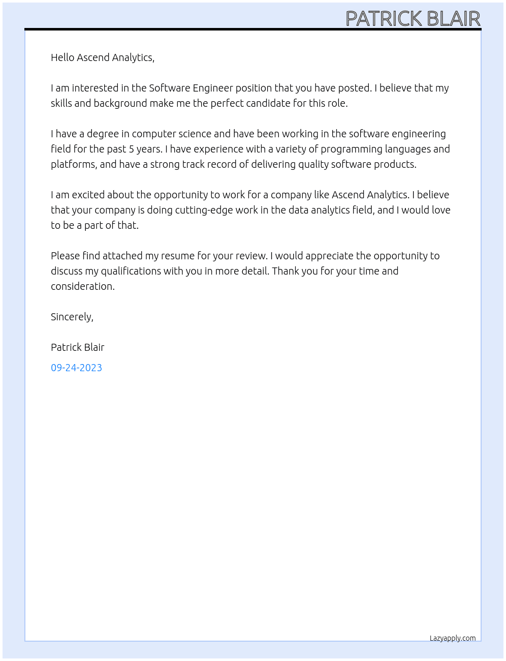 Software Engineer At Ascend Analytics Cover Letter