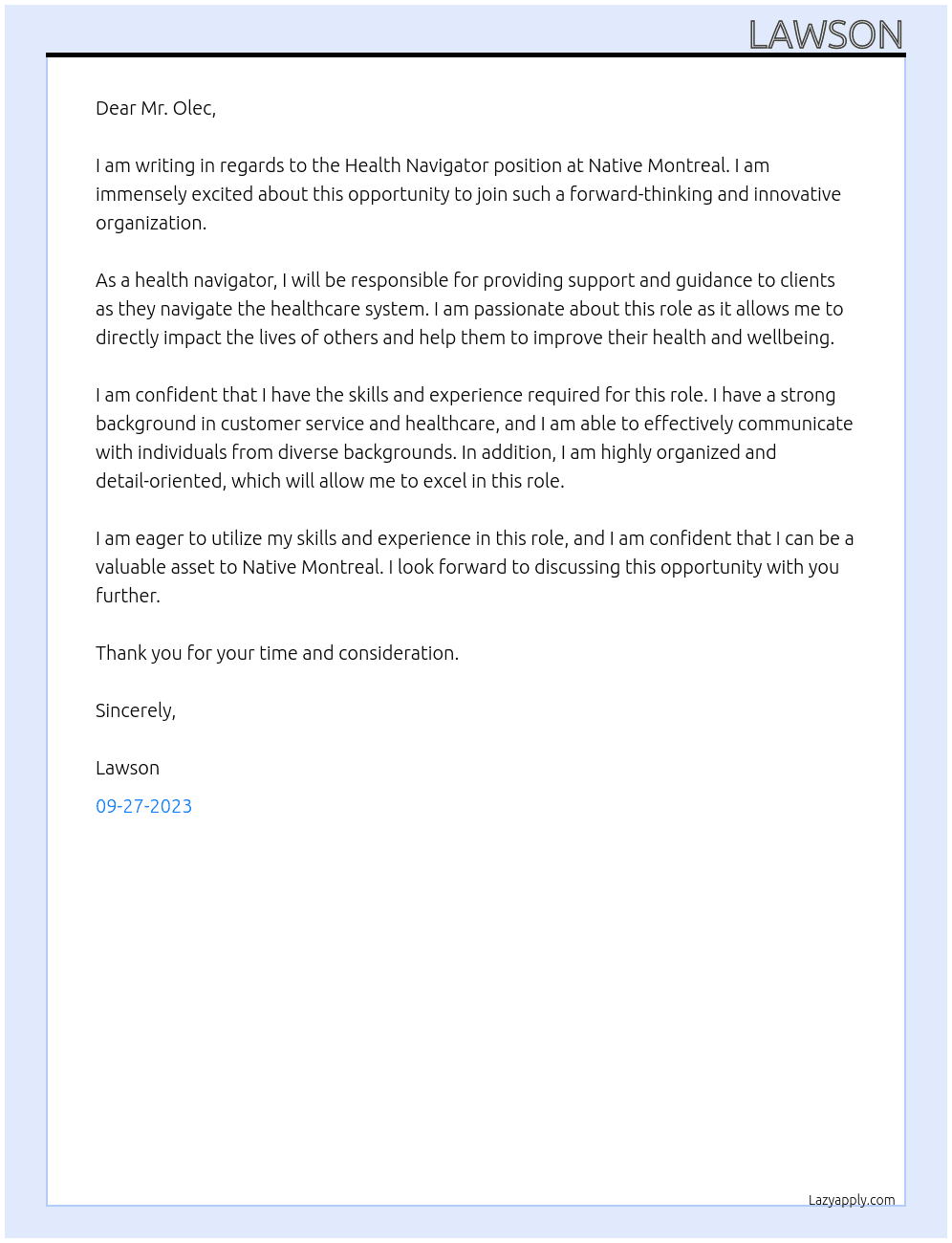 Health Navigator At Native Montreal Cover Letter