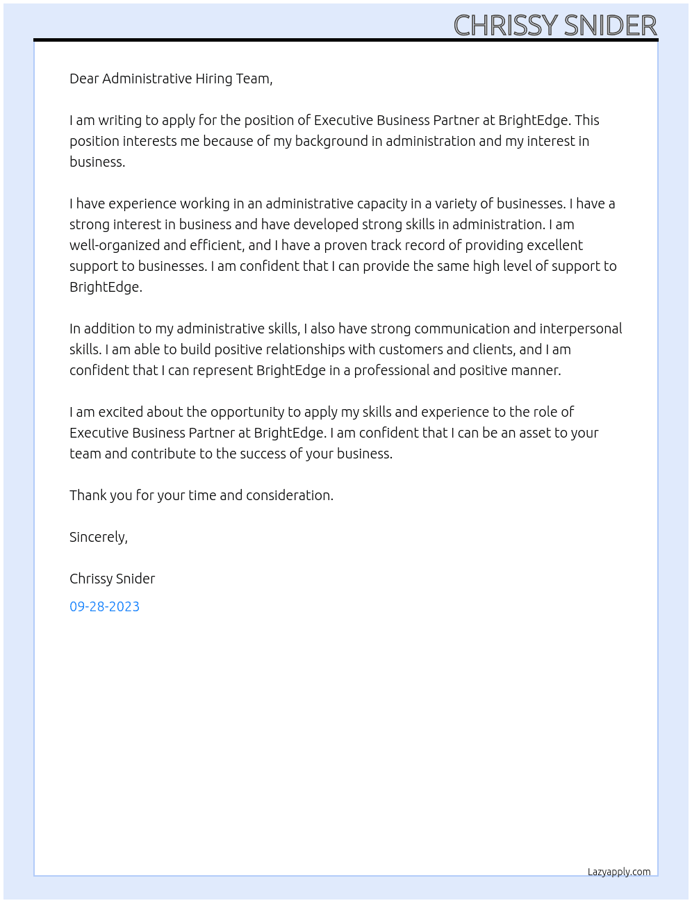 Executive Business Partner At BrightEdge Cover Letter