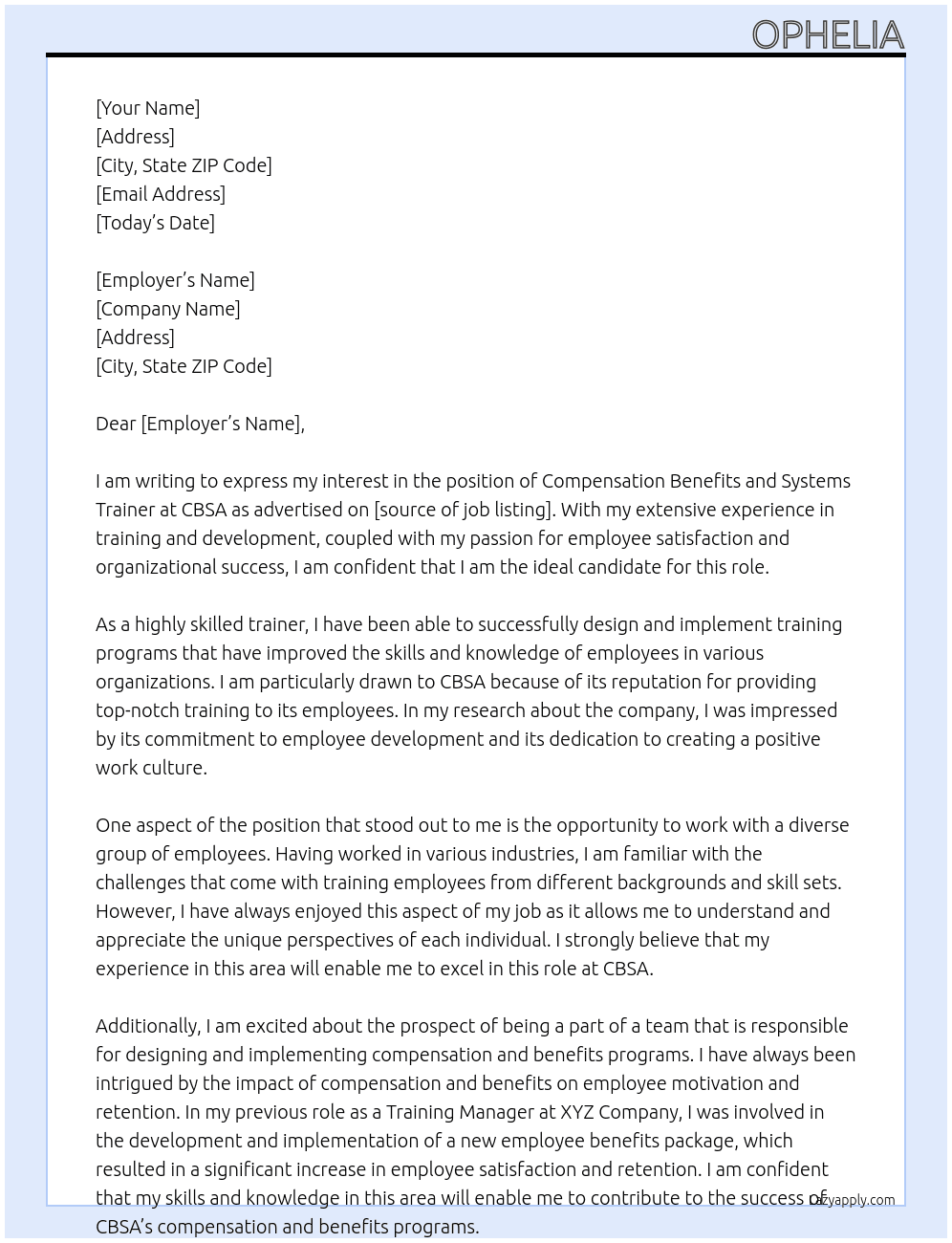 Compensation Benefits and Systems Trainer At CBSA Cover Letter