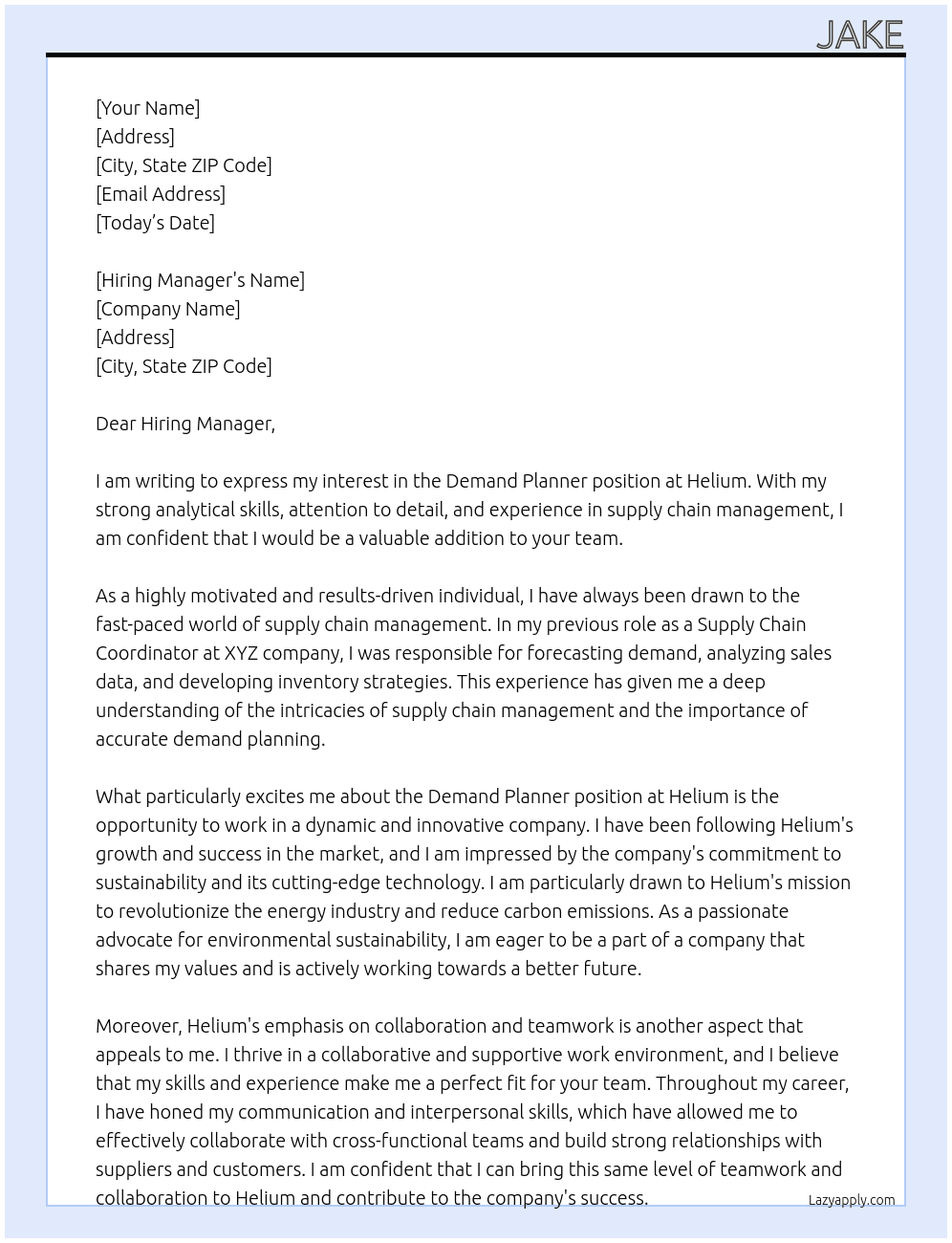 Demand Planner At Helium Cover Letter