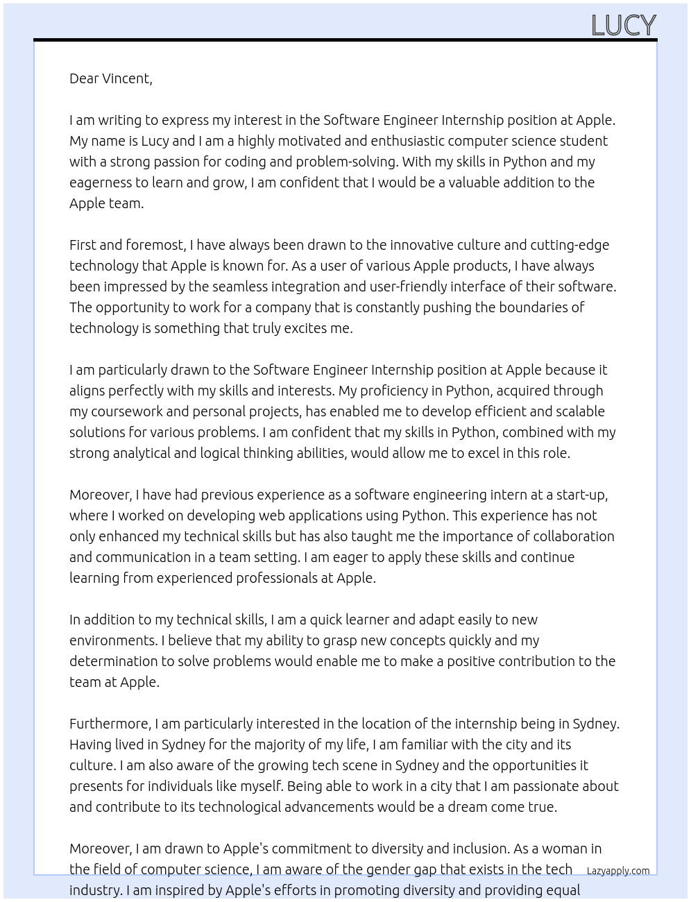Software Engineer Internship At Apple Cover Letter