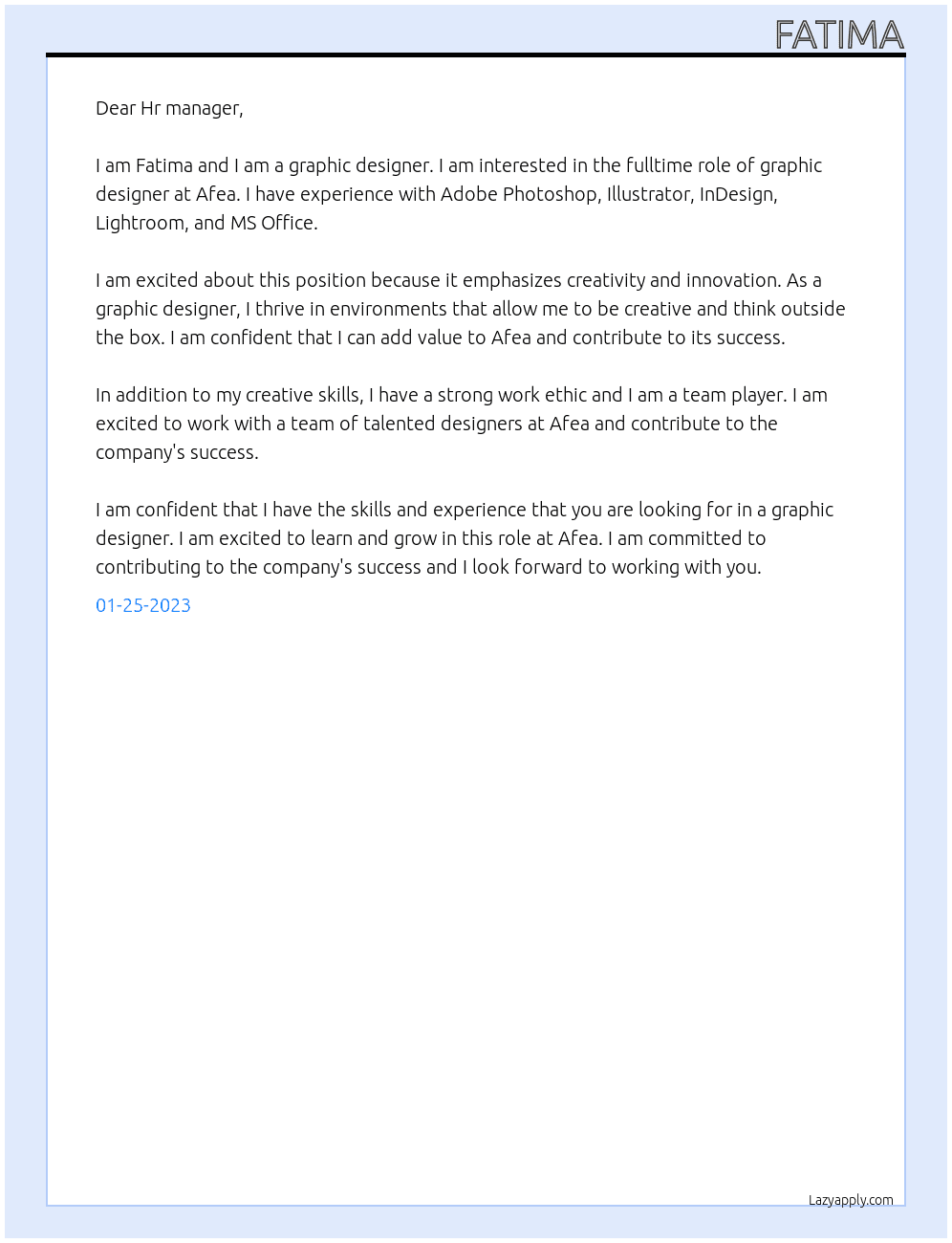 Graphic designer At Afea Cover Letter