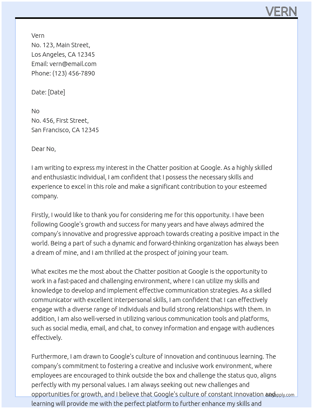 chatter At google Cover Letter