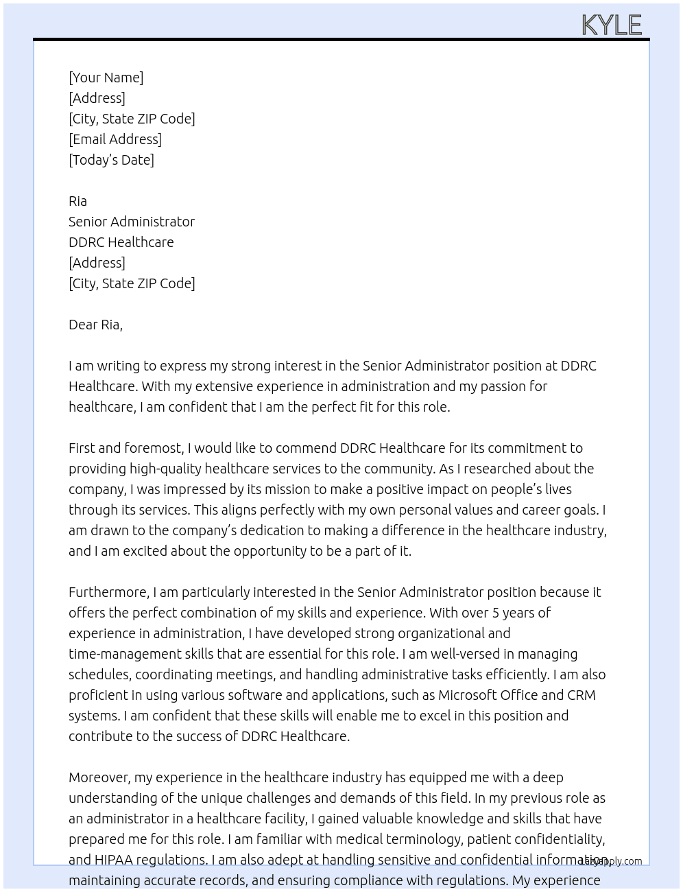Senior Administrator At DDRC Healthcare Cover Letter