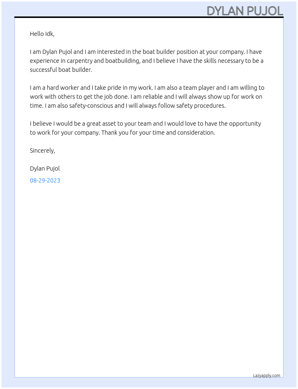 Boat Builder At Boat builder Cover Letter