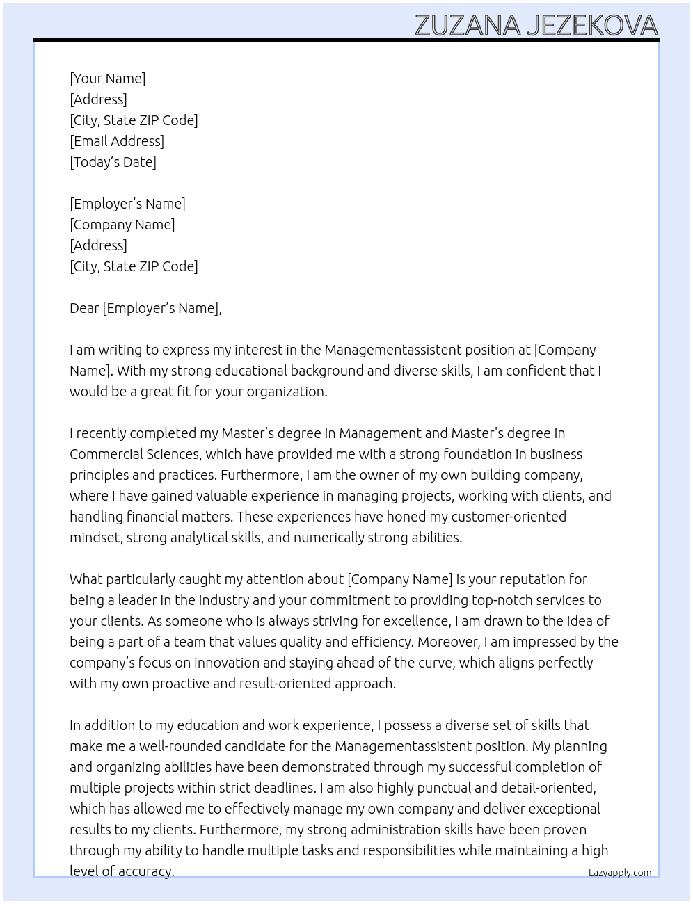Managementassistent At dont know Cover Letter