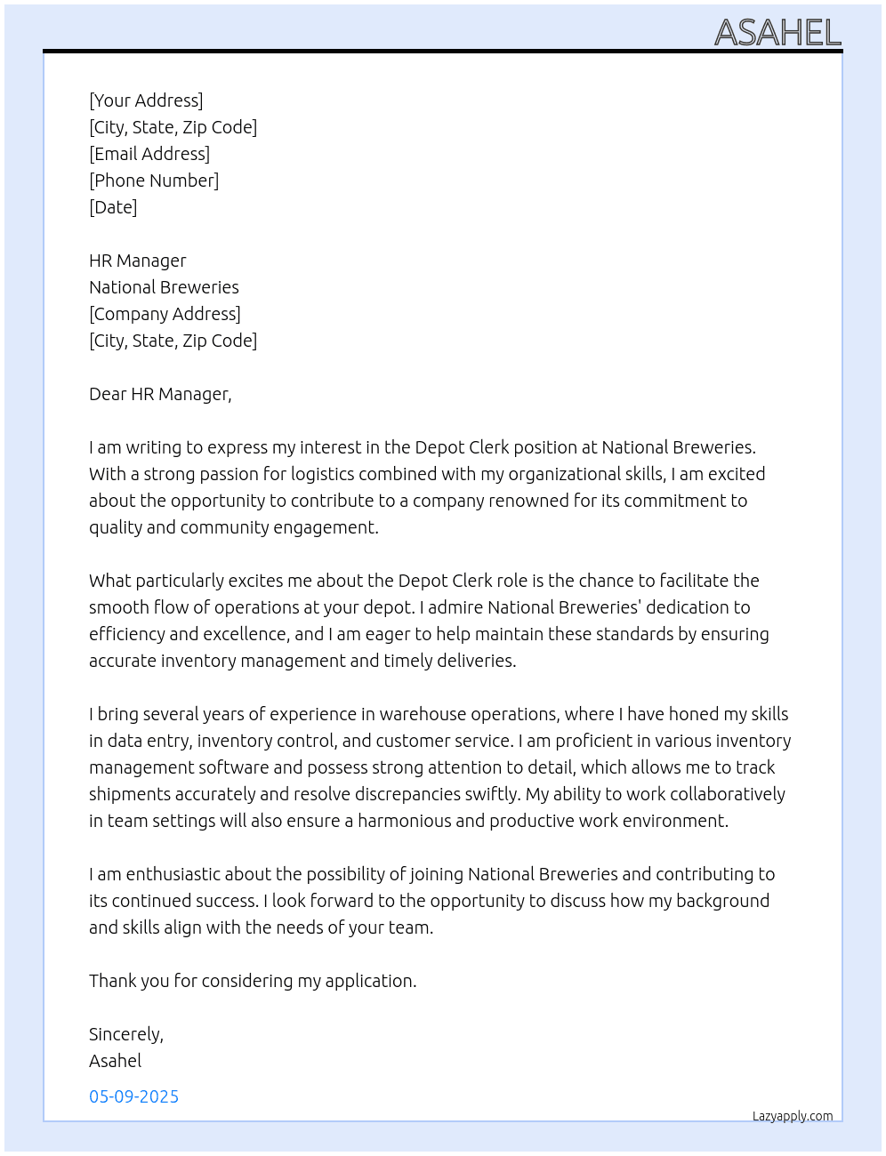 Cover letter for depot clerk - LazyApply