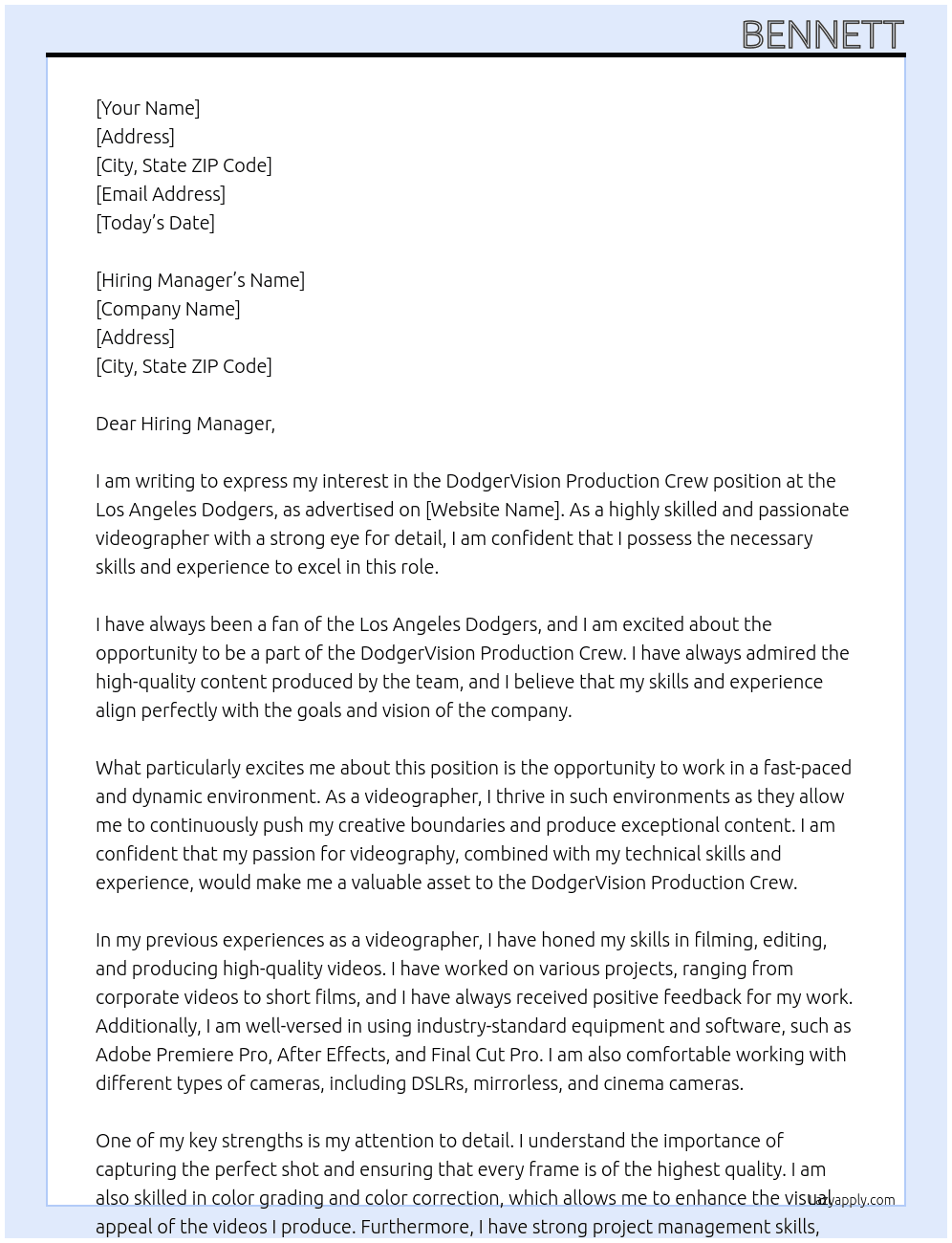 DodgerVision Production Crew At Los Angeles Dodgers Cover Letter
