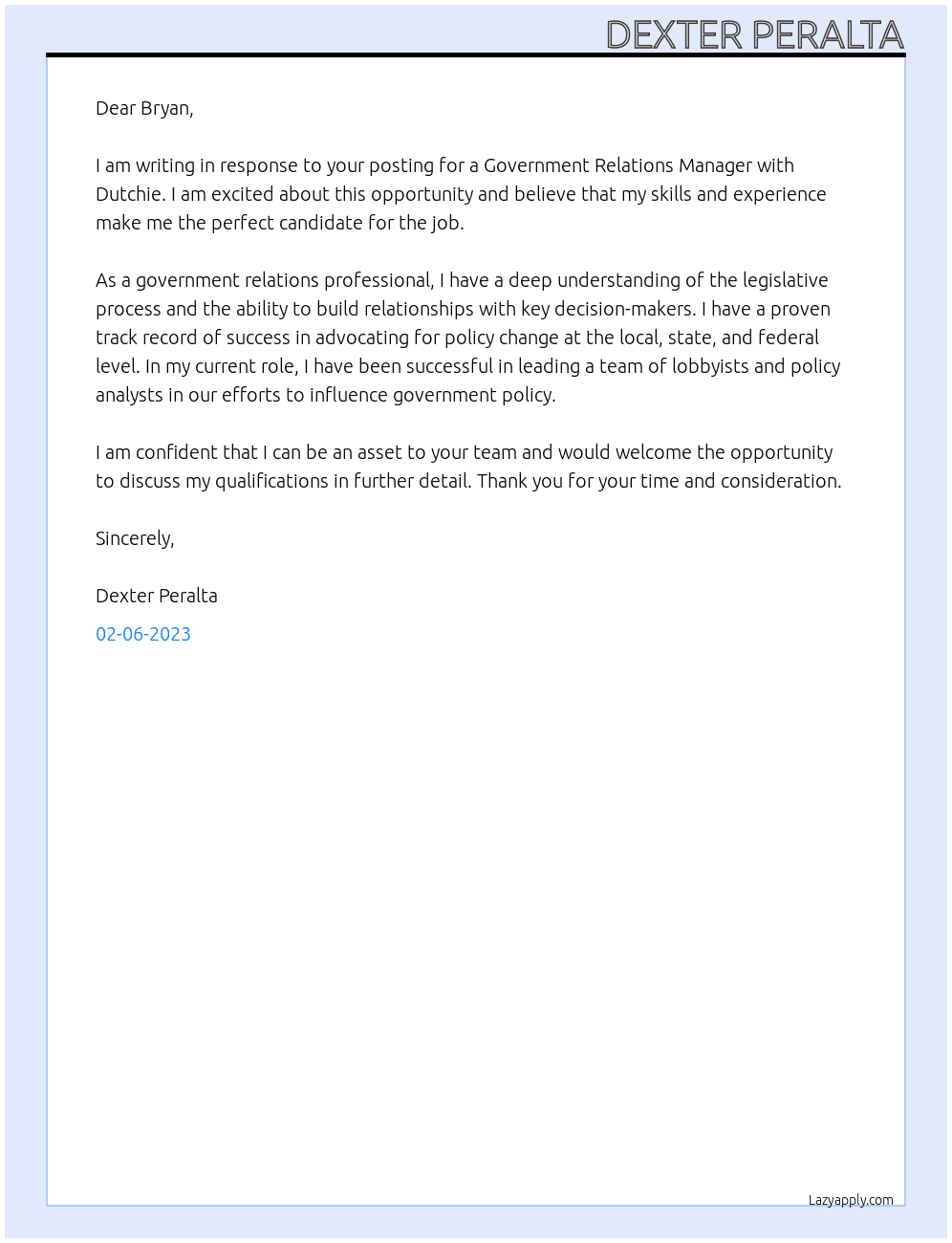Government Relations Manager At Dutchie Cover Letter