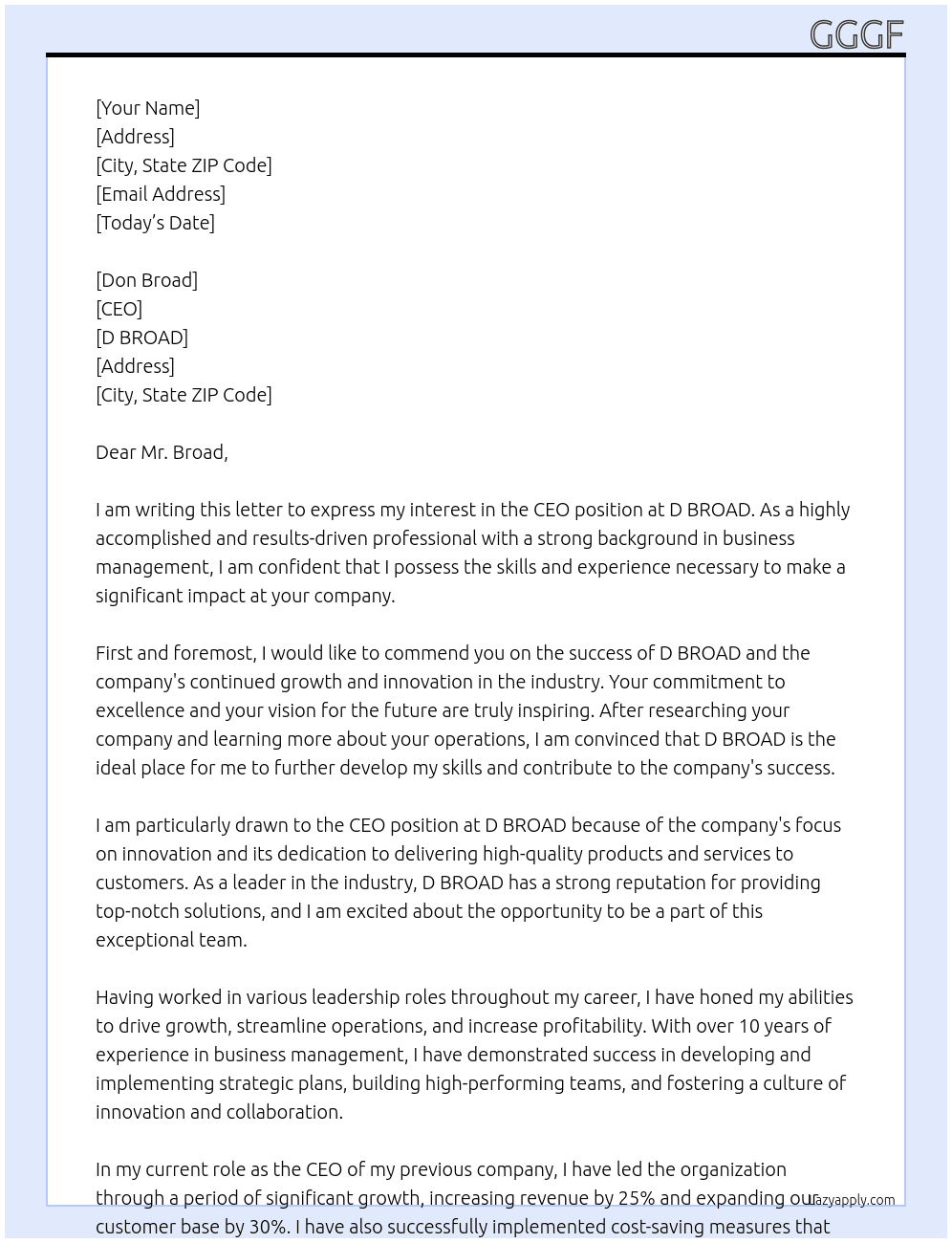 ceo At D BROAD Cover Letter
