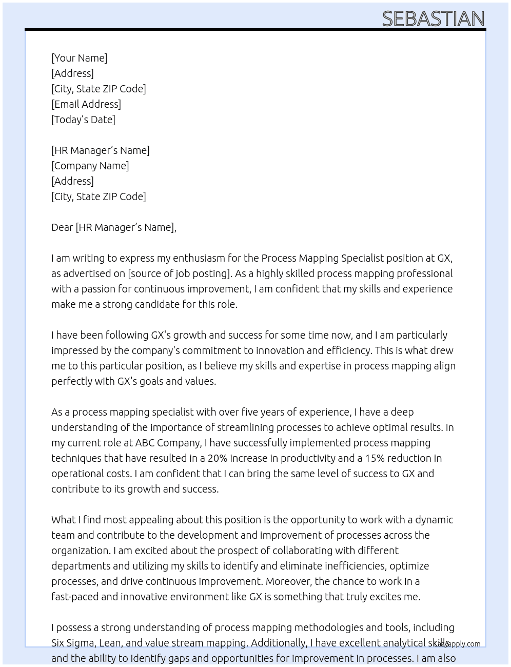 Process Mapping Specialist At GX Cover Letter