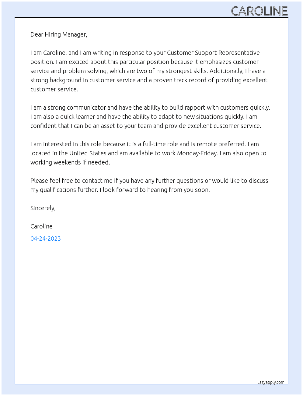 Customer Support Representative At The Wanderlust Group Cover Letter
