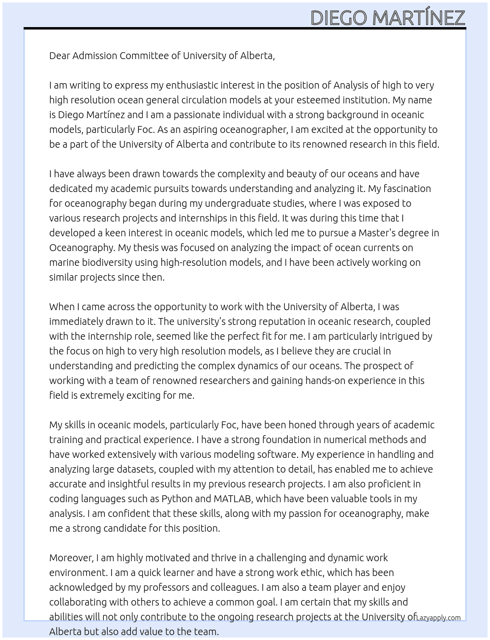 Analysis of high to very high resolution ocean general circulation models university of alberta At university of alberta Cover Letter