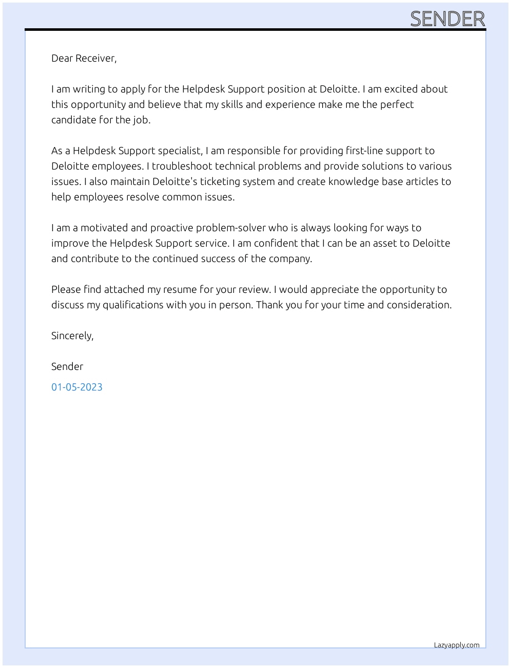Cover letter for helpdesk support - LazyApply