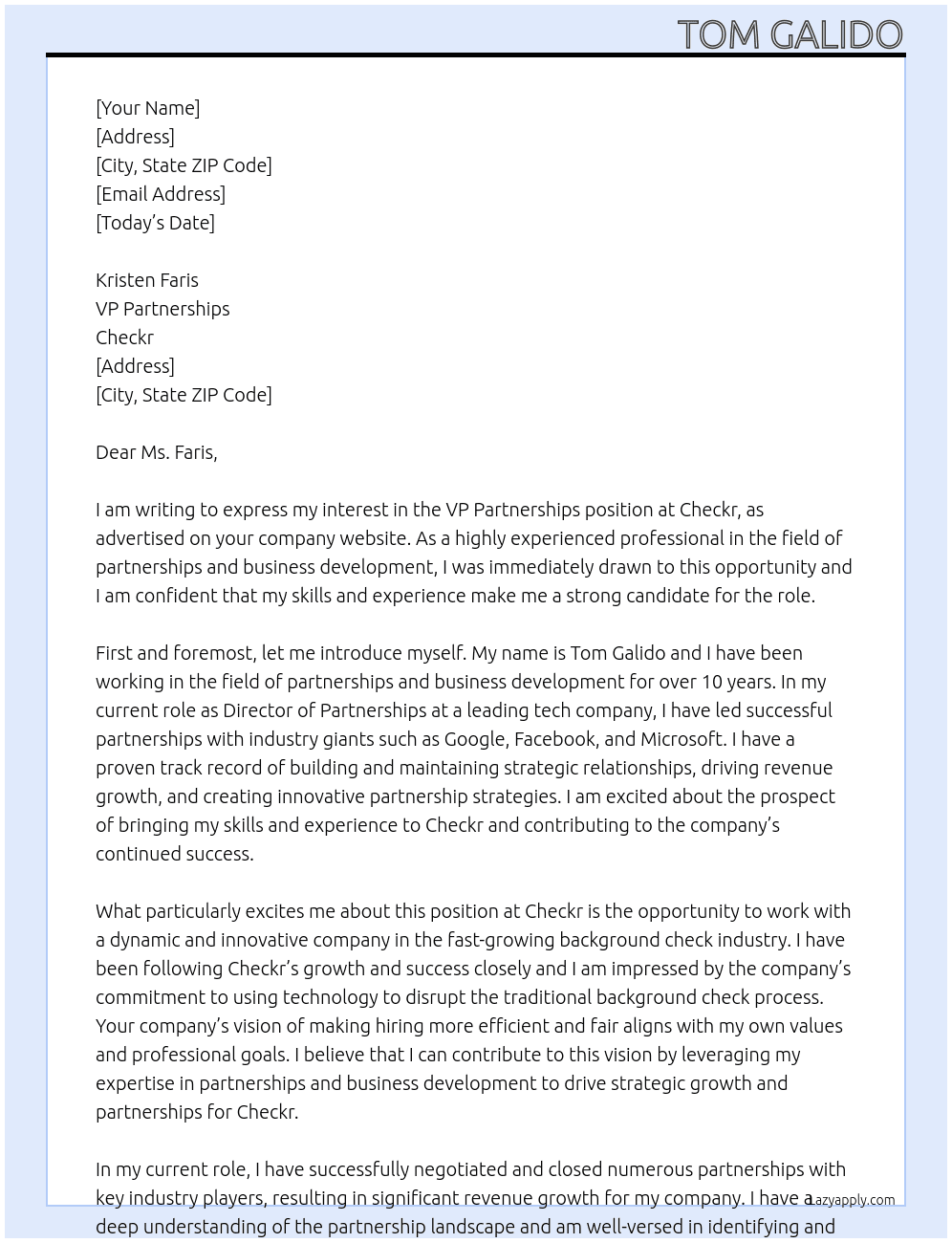 VP Partnerships At Checkr Cover Letter