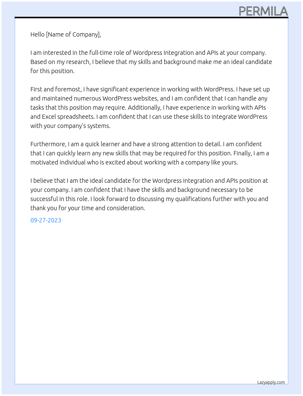 Wordpress Integration and APIs At hi Cover Letter