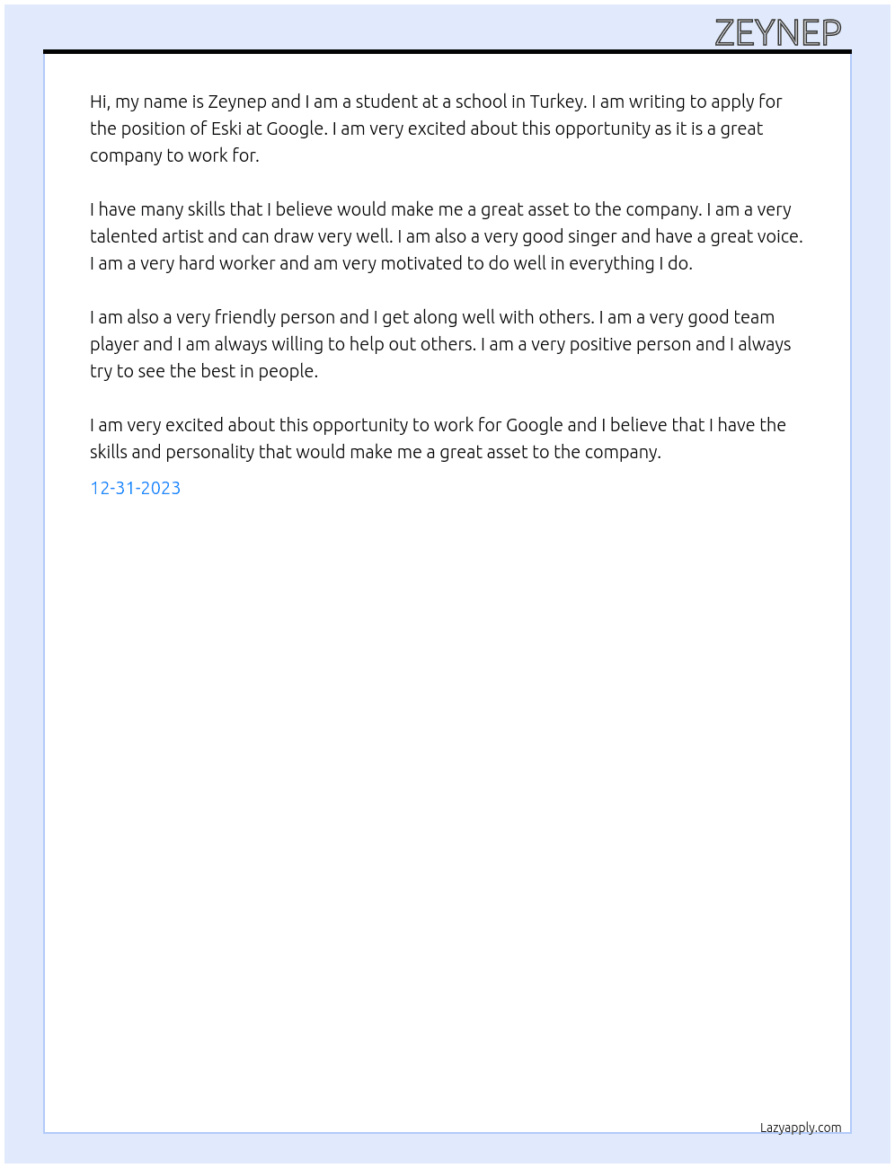 Eski At Eski. Google Cover Letter