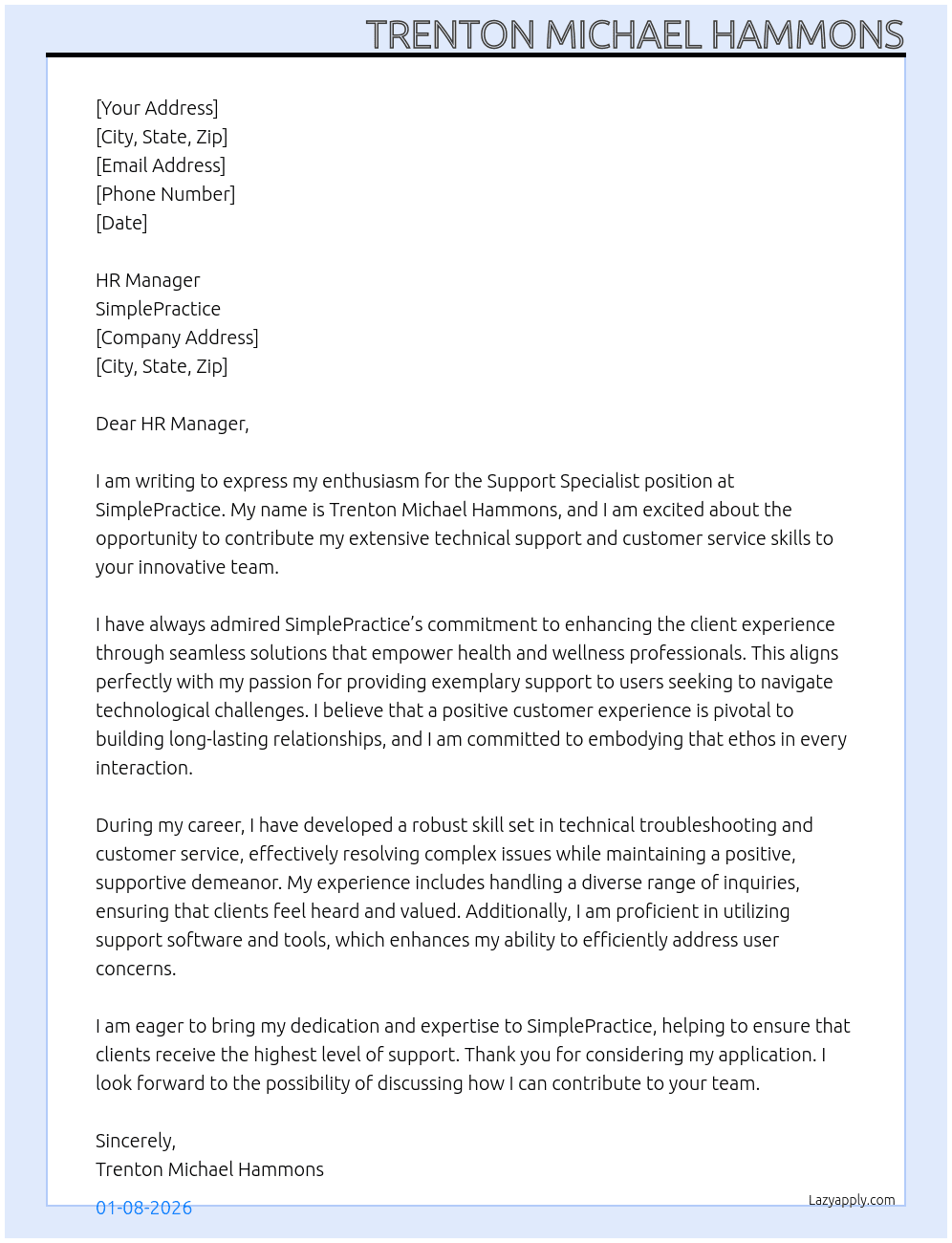 Cover letter for support specialist - LazyApply