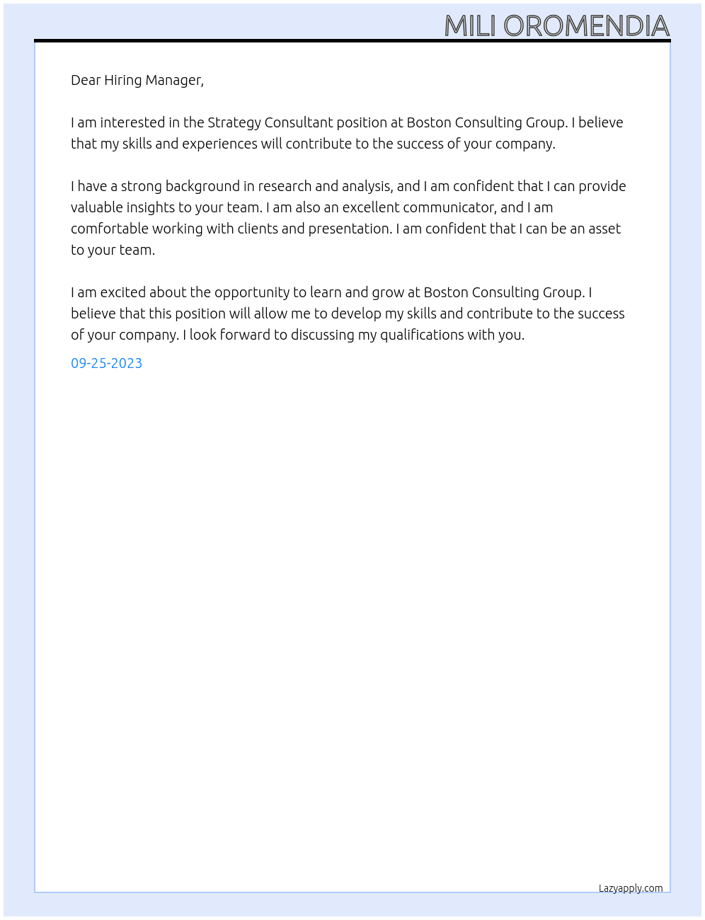 Strategy Consultant At Boston Consulting Group Cover Letter