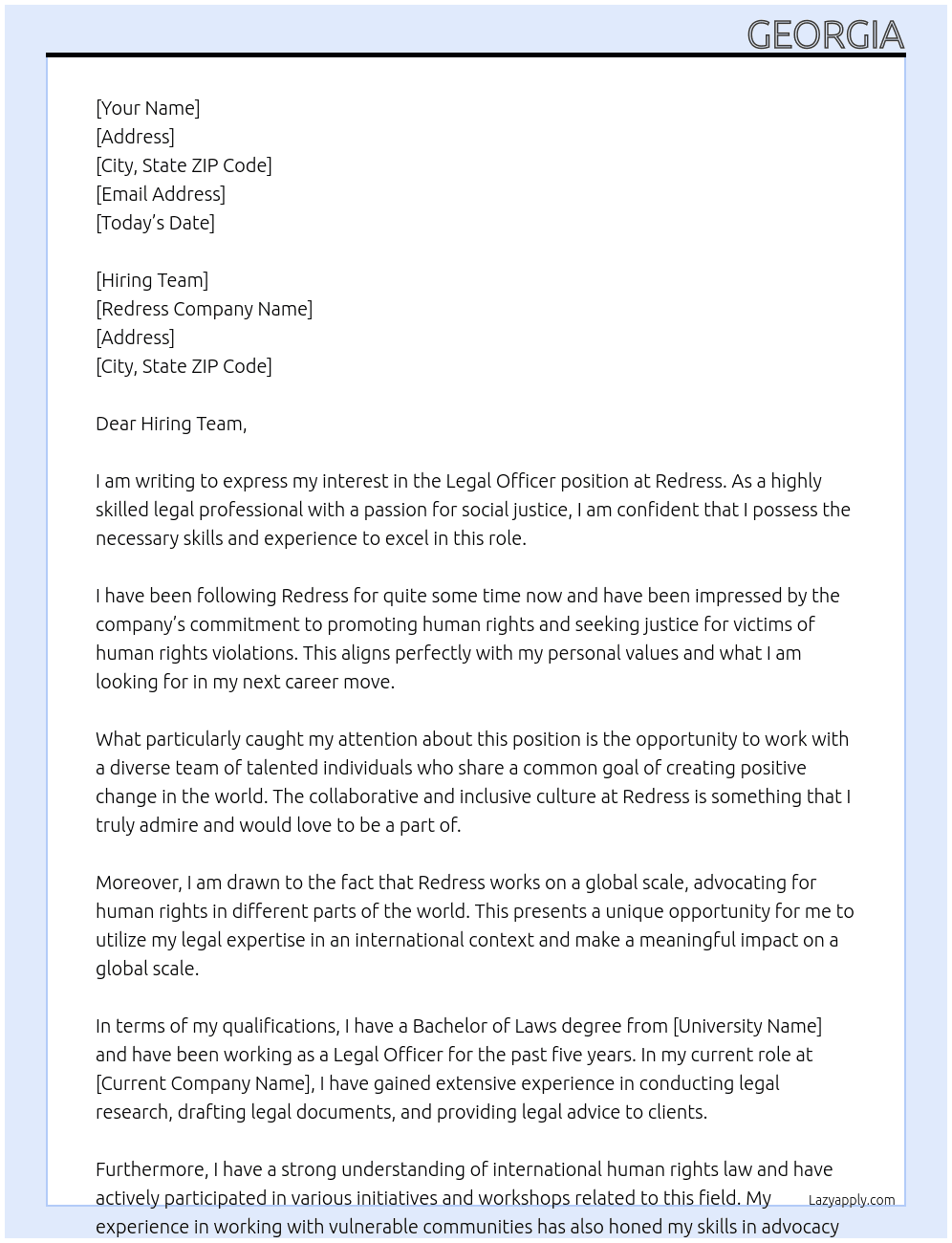 Legal Officer At Redress Cover Letter