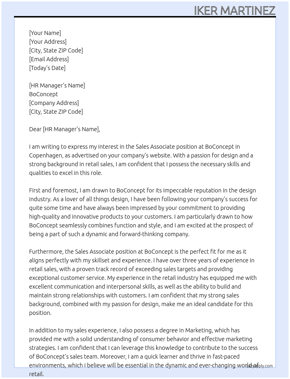 Sales Associate - part-time - Copenhagen At BoConcept Cover Letter
