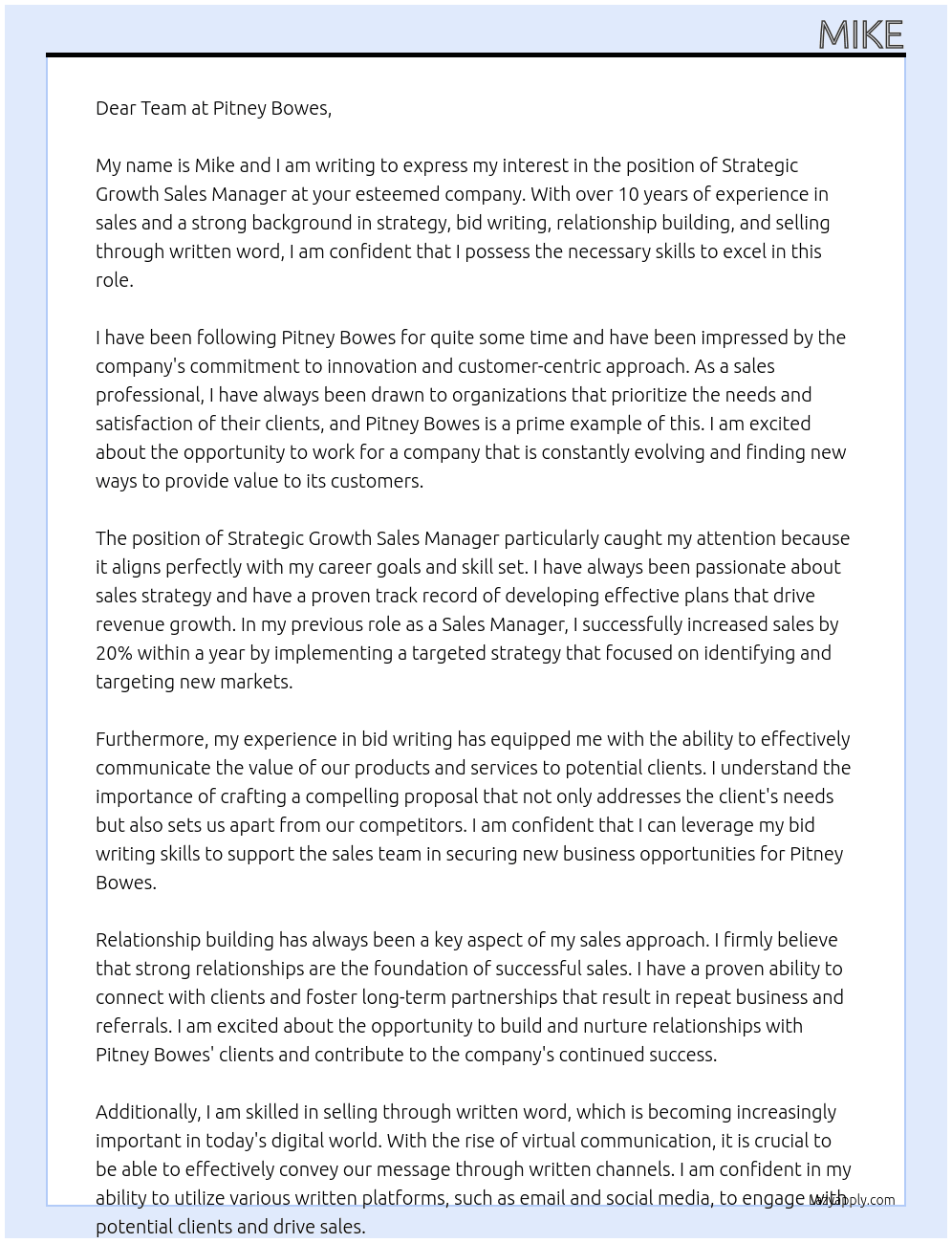 Strategic Growth Sales Manager At Pitney Bowes Cover Letter