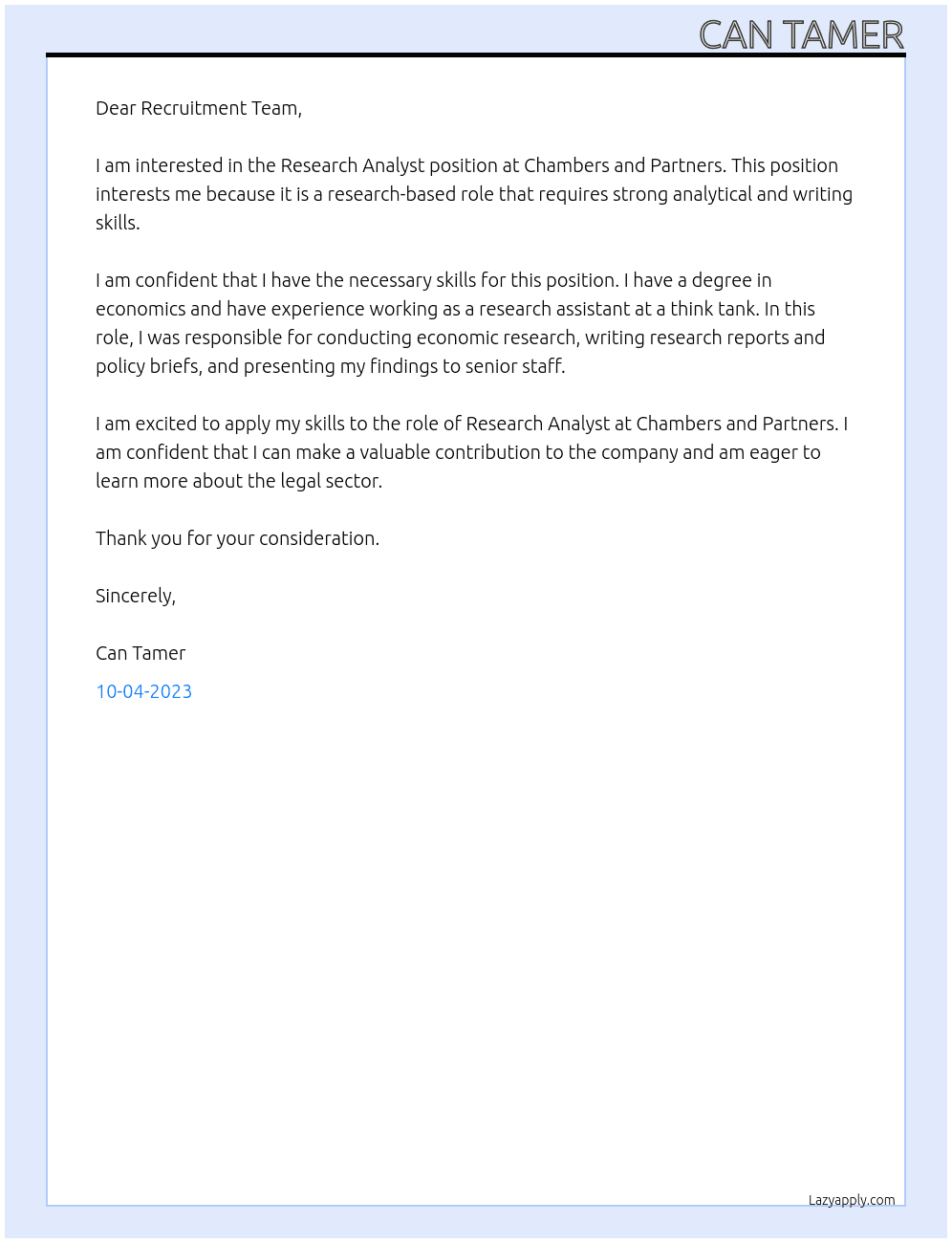 Research Analyst At Chambers and Partners Cover Letter