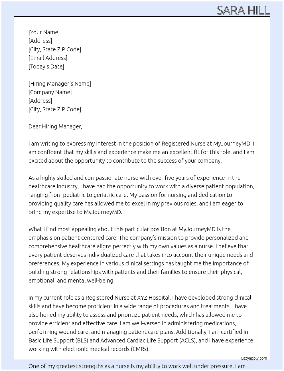 Registered Nurse At MyJourneyMD Cover Letter