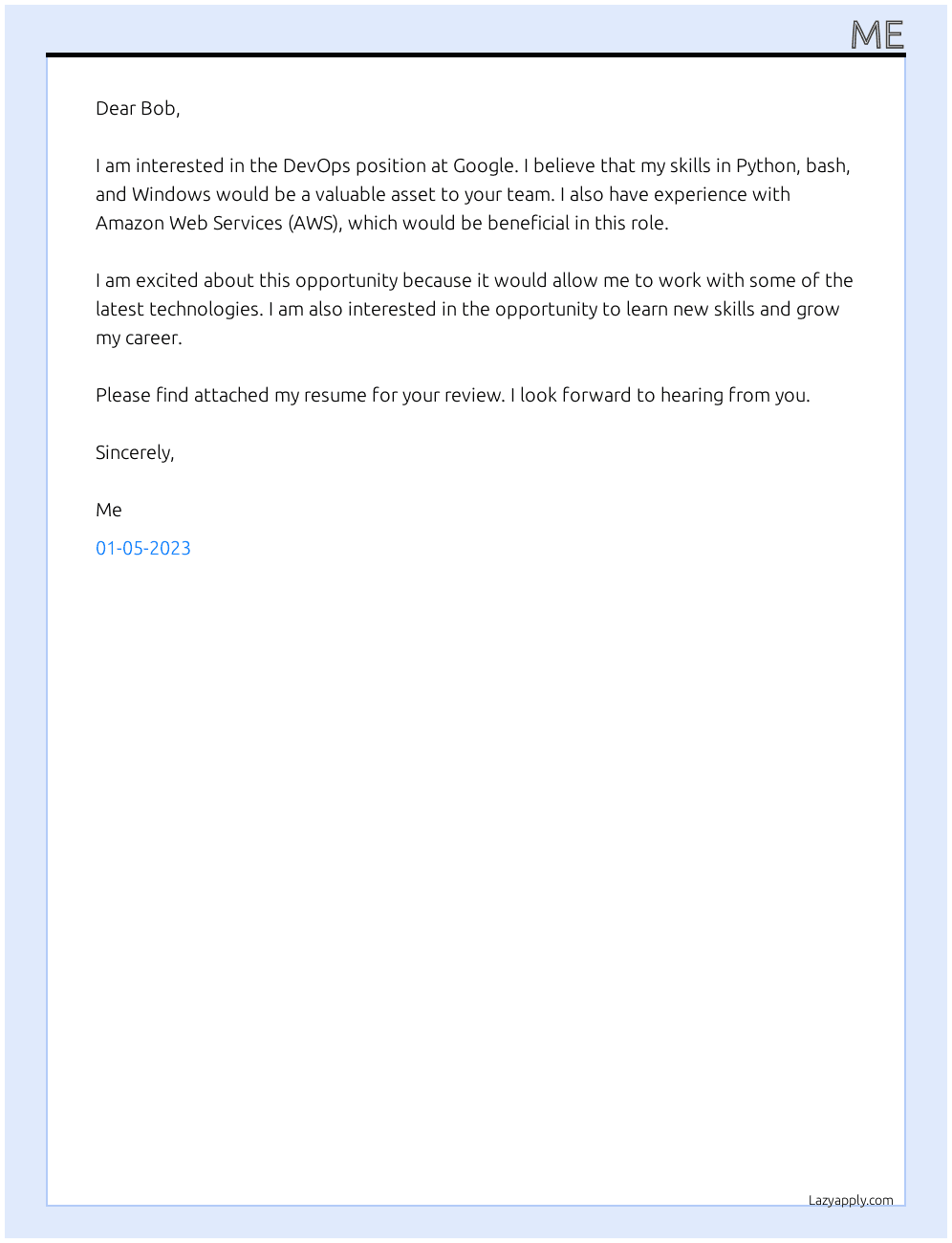 DevOps At google  Cover Letter