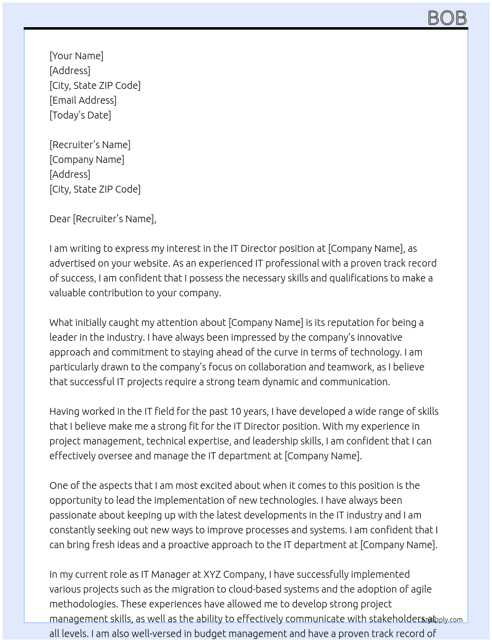 IT Director At R Cover Letter