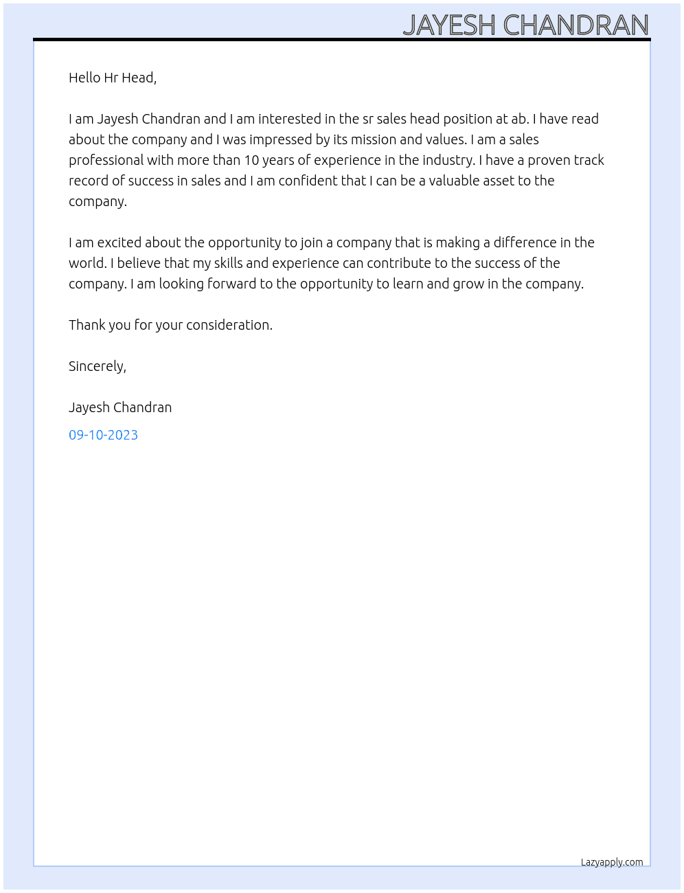 sr sales hed At ab Cover Letter