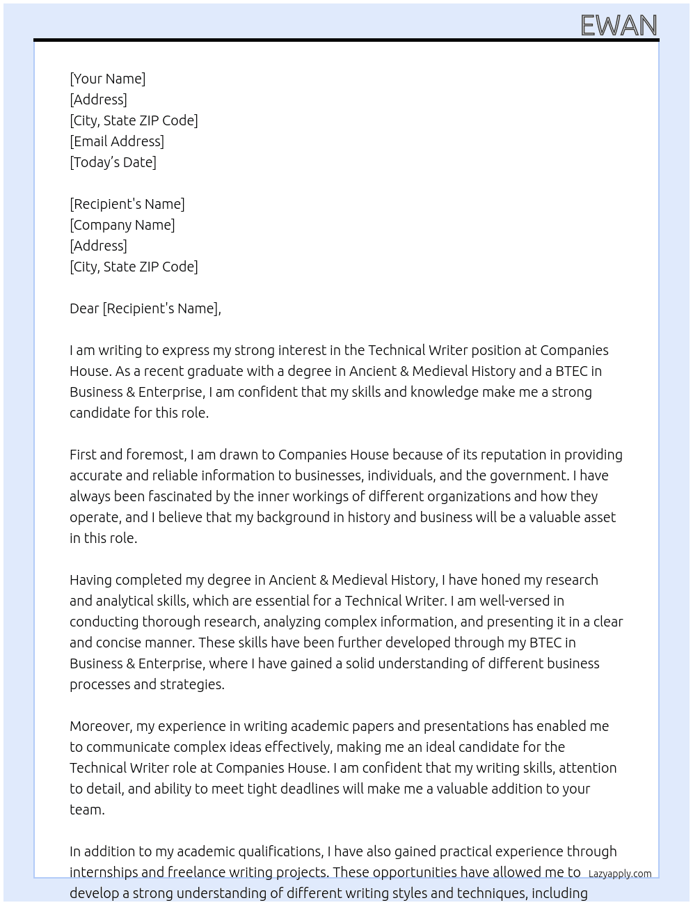 Technical Writer At Companies House Cover Letter