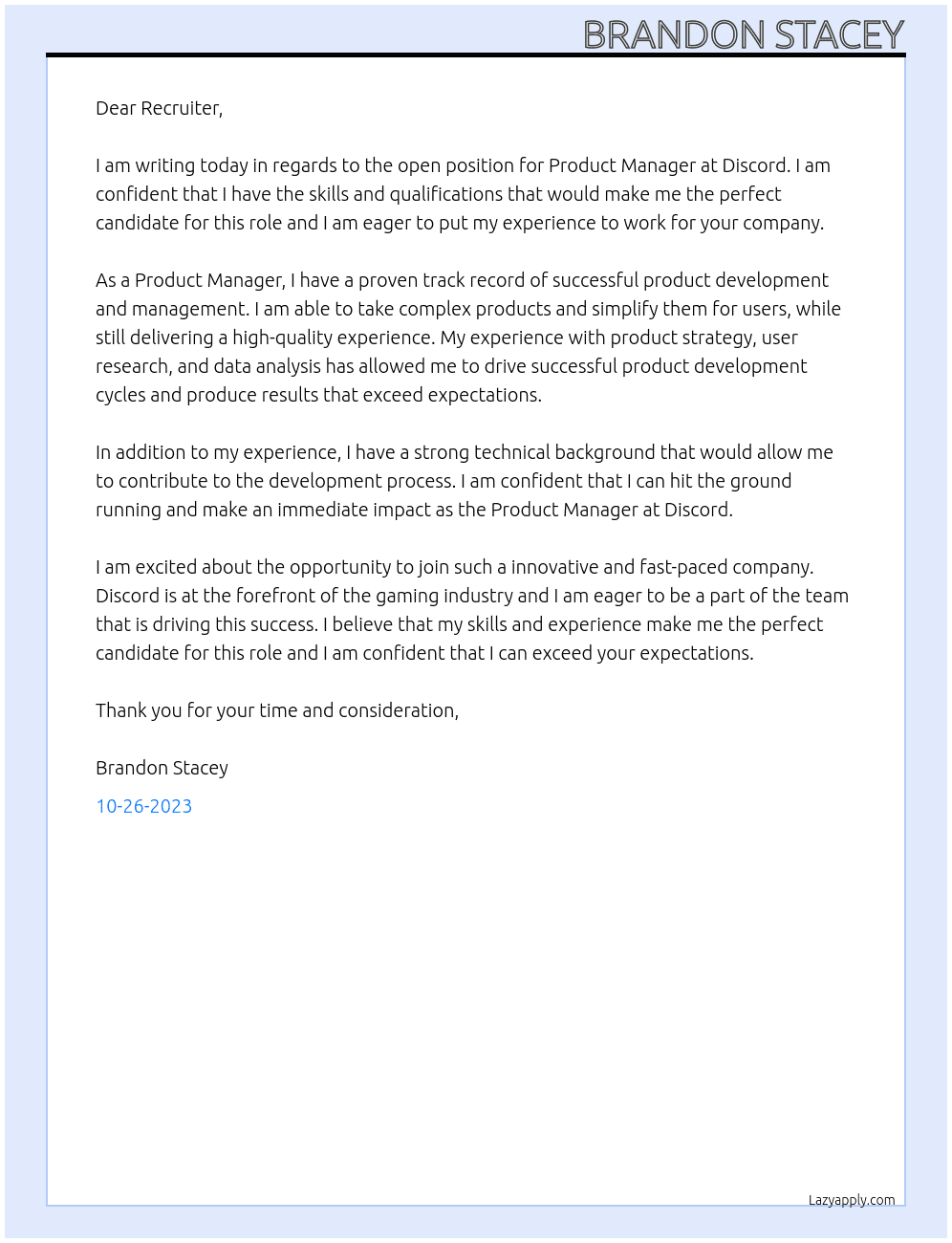 Product Manager At Discord Cover Letter