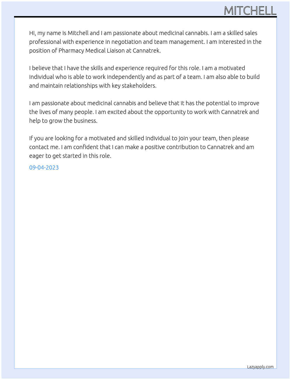 Pharmacy Medical Liason At Cannatrek  Cover Letter